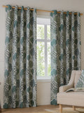 Wylder green floral jacquard curtains with eyelet header - British product