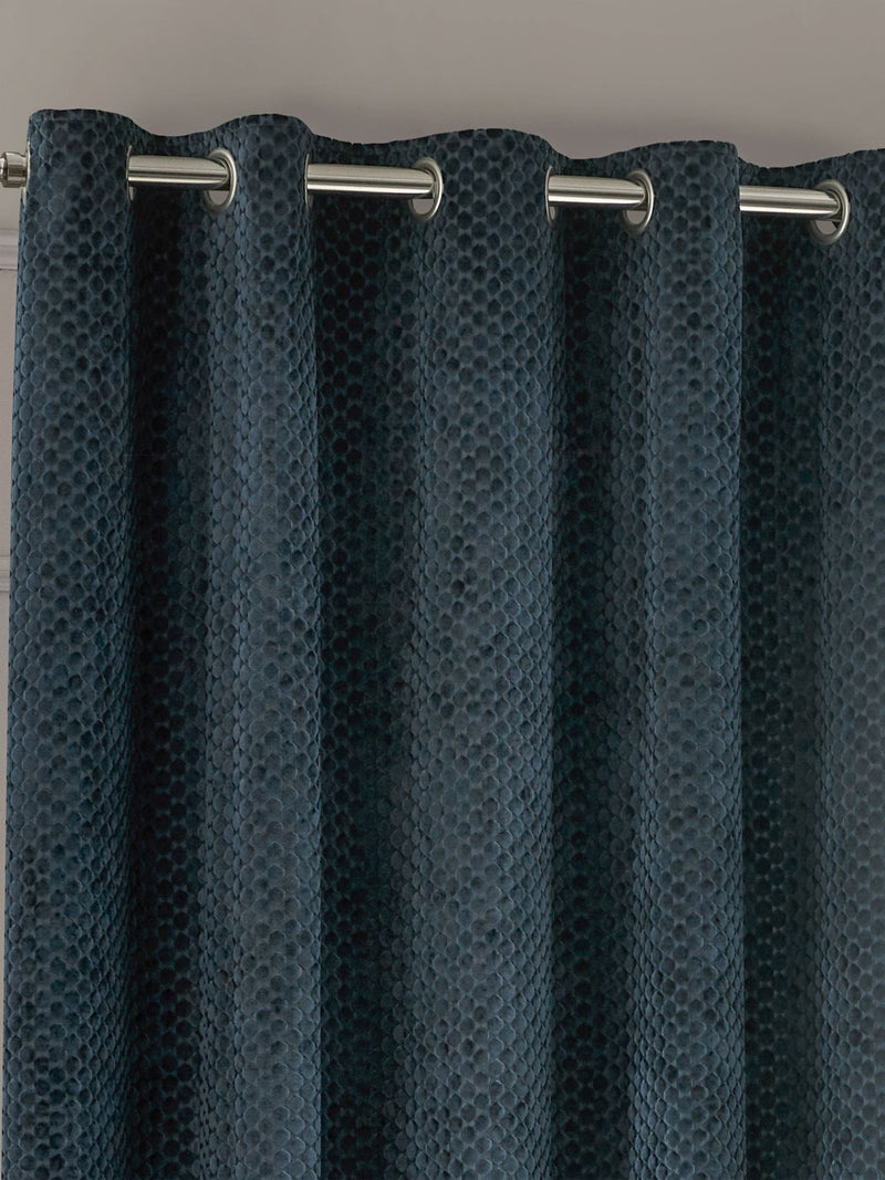 Paoletti Navy Blue Neptune Fully Lined Velvet Eyelet Curtains