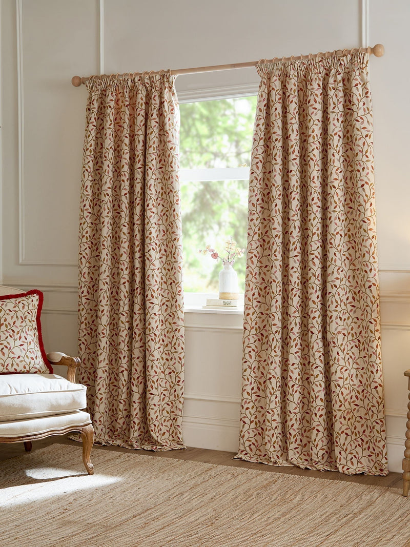 Voyage Maison red floral jacquard pencil pleat curtains 229x183cm, imported from the UK