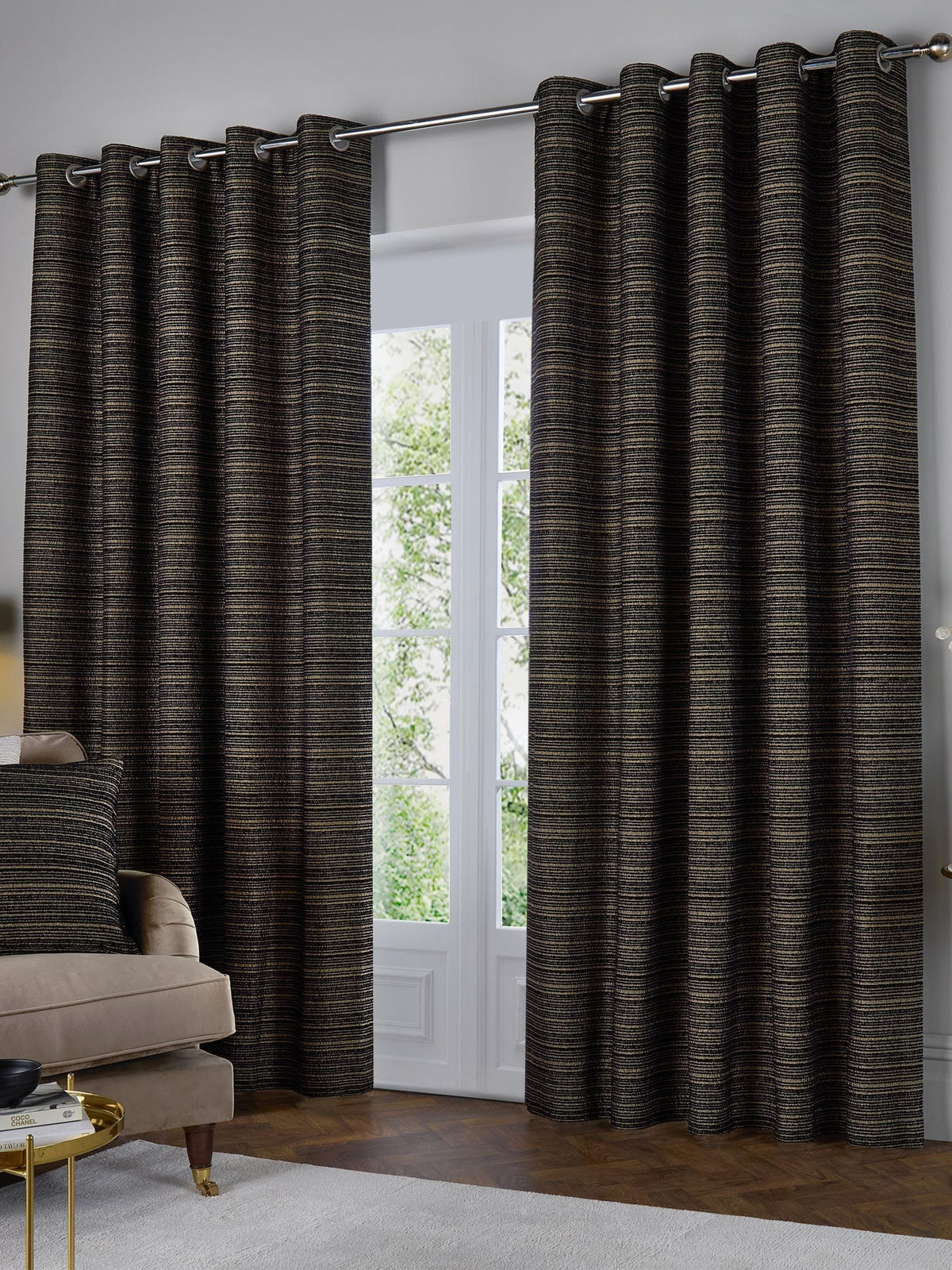 Paoletti Black Jupiter Chenille Curtains - British product