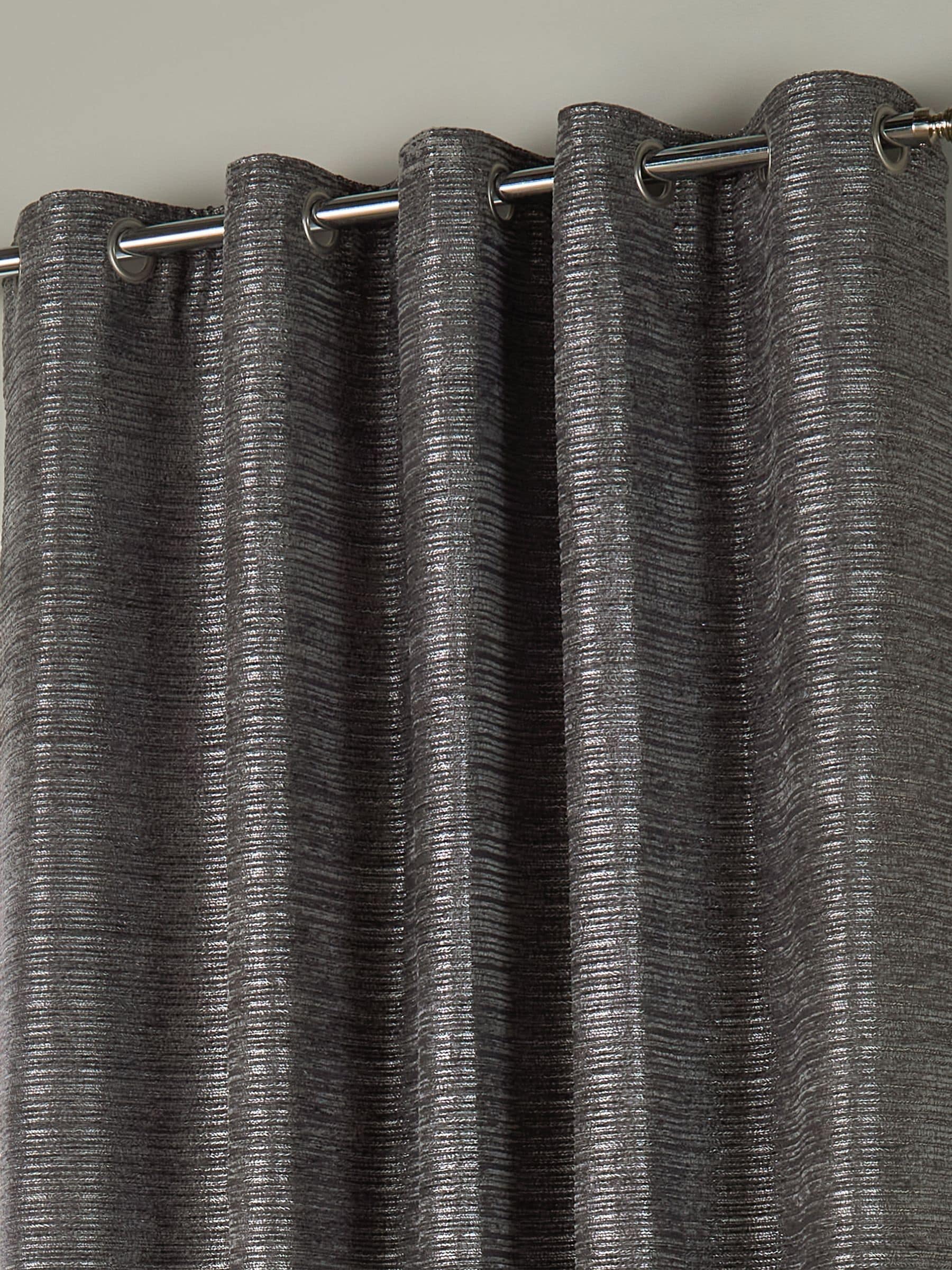 Paoletti grey Jupiter chenille jacquard eyelet curtains, imported from the UK