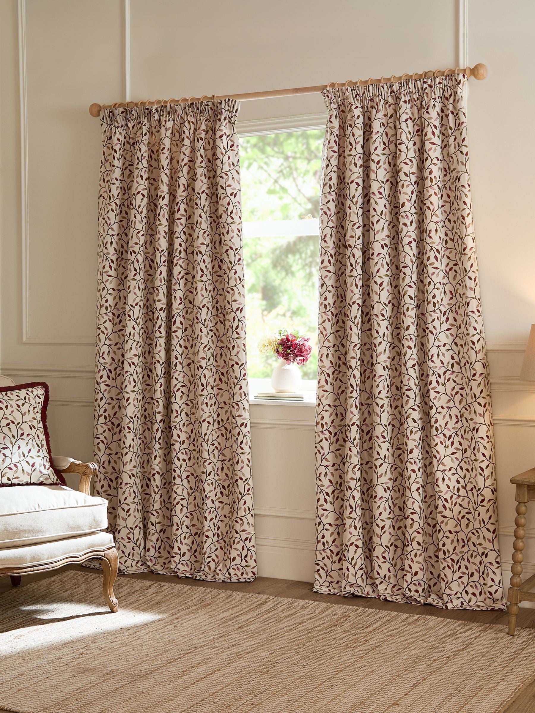 Voyage Maison purple jacquard pencil pleat curtains, imported from the UK