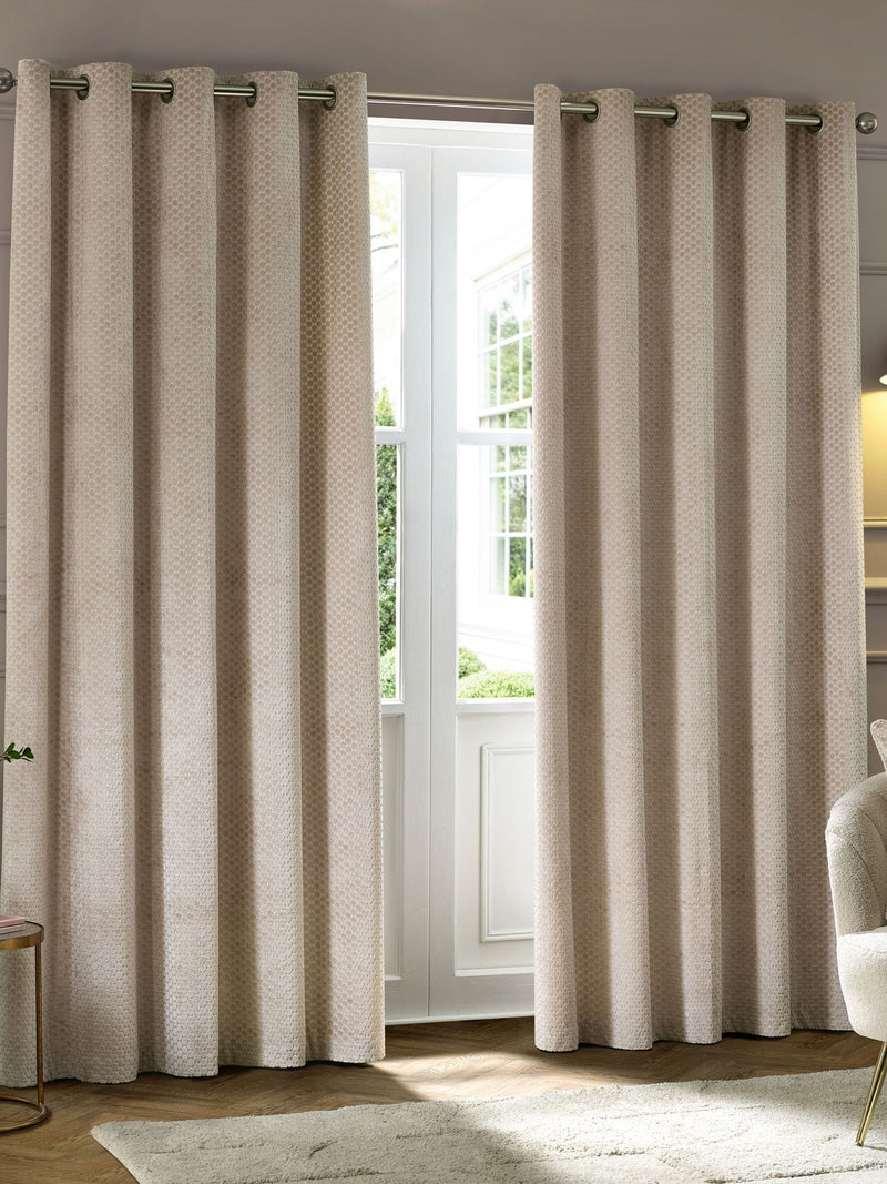 Paoletti champagne Neptune velvet eyelet curtains - British brand