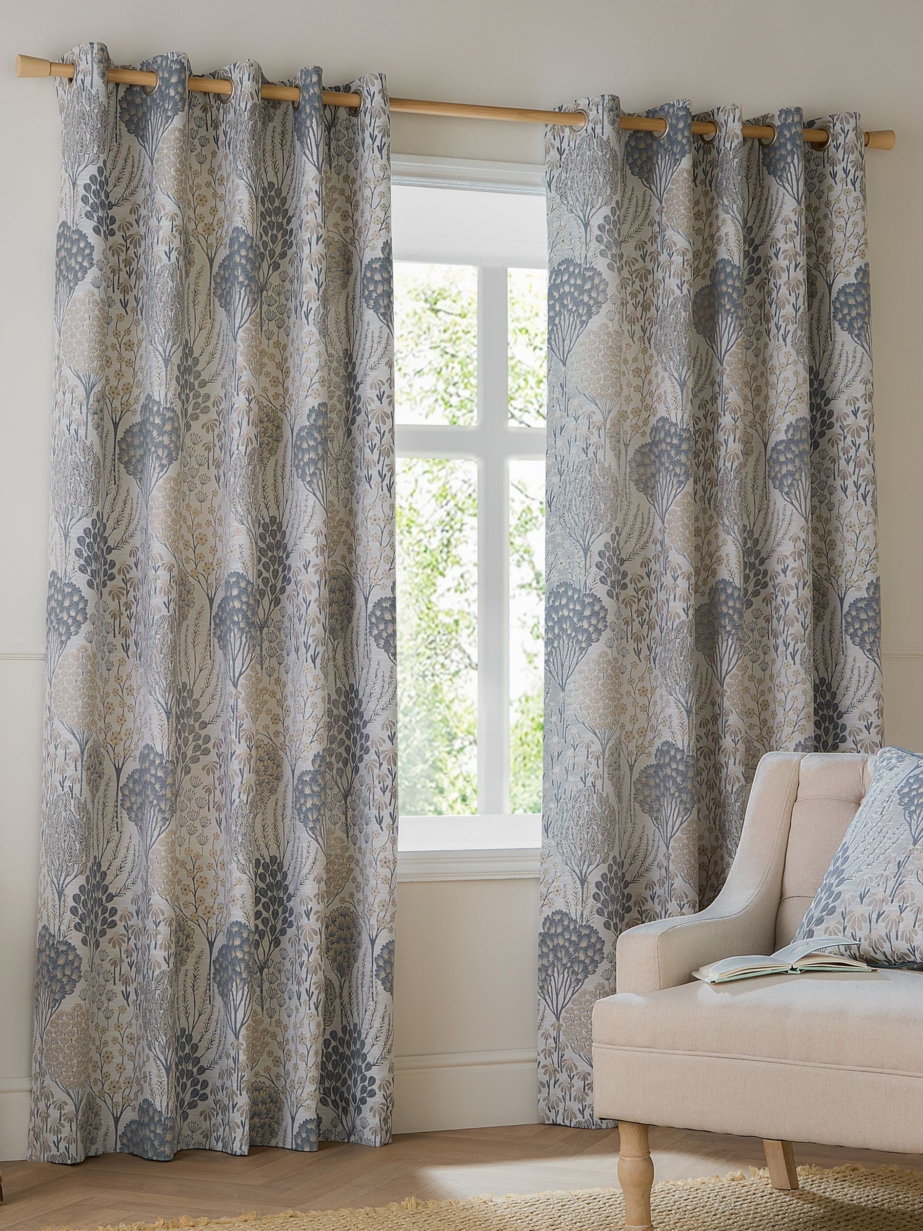 Wylder Blue Wedgewood Ophelia floral jacquard curtains - UK version