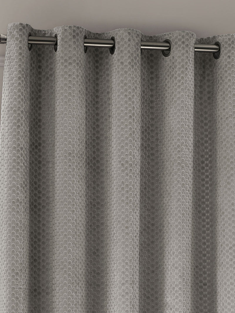 Paoletti Silver Neptune Fully Lined Velvet Eyelet Curtains