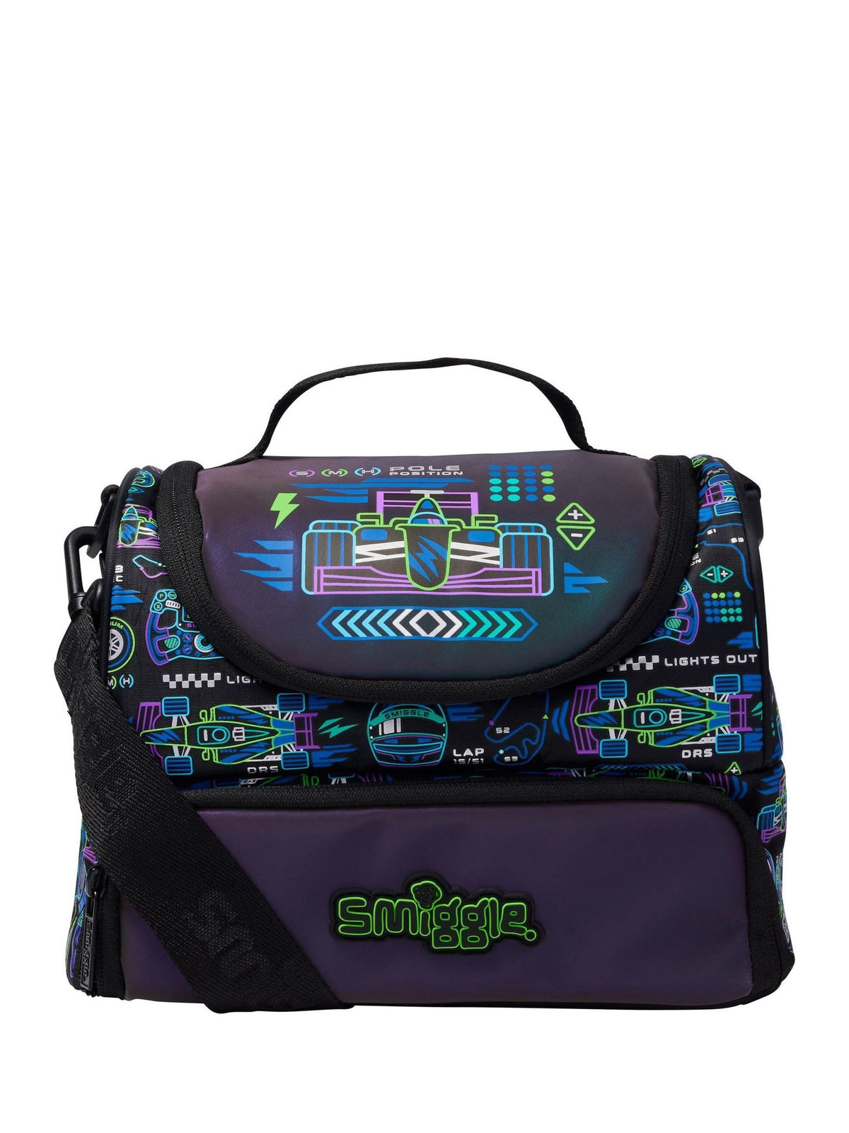 Smiggle black Accelerate large double compartment lunchbox with strap - British product