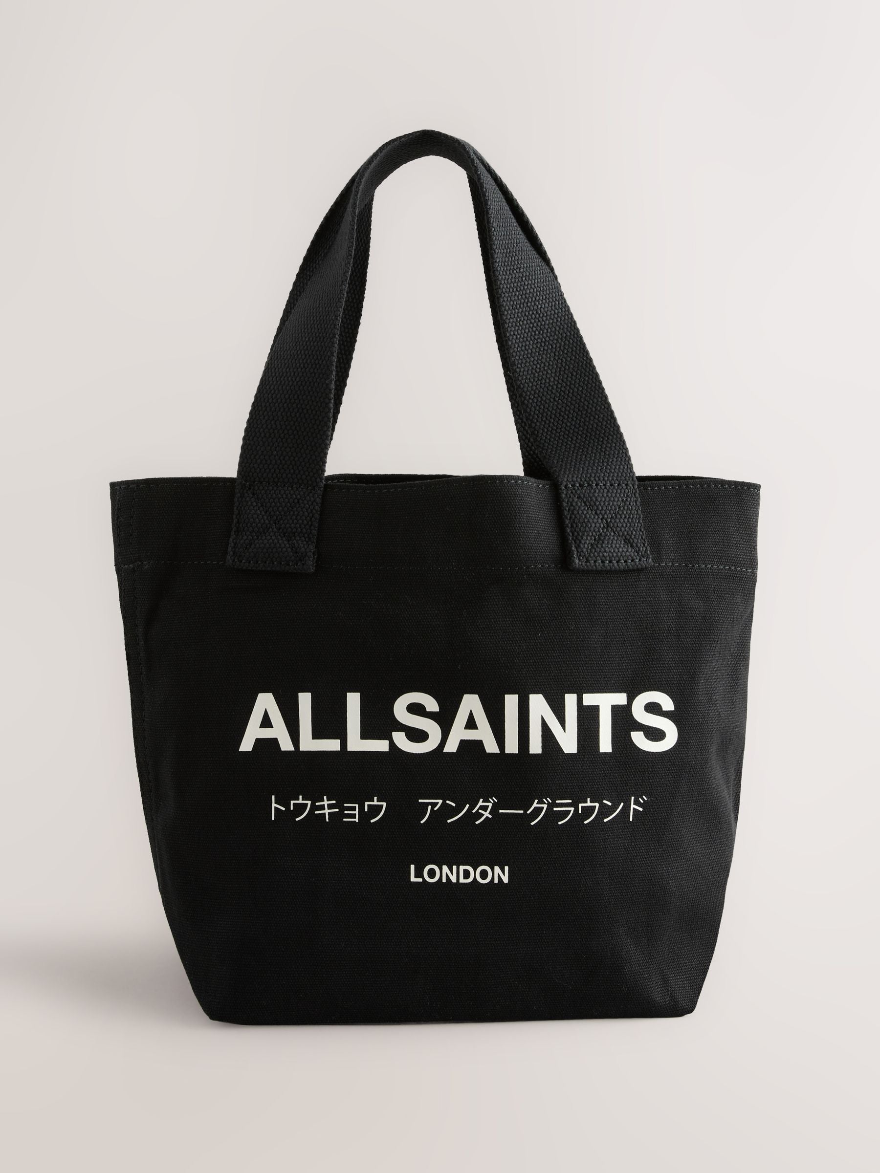 AllSaints black underground logo canvas tote bag, UK version