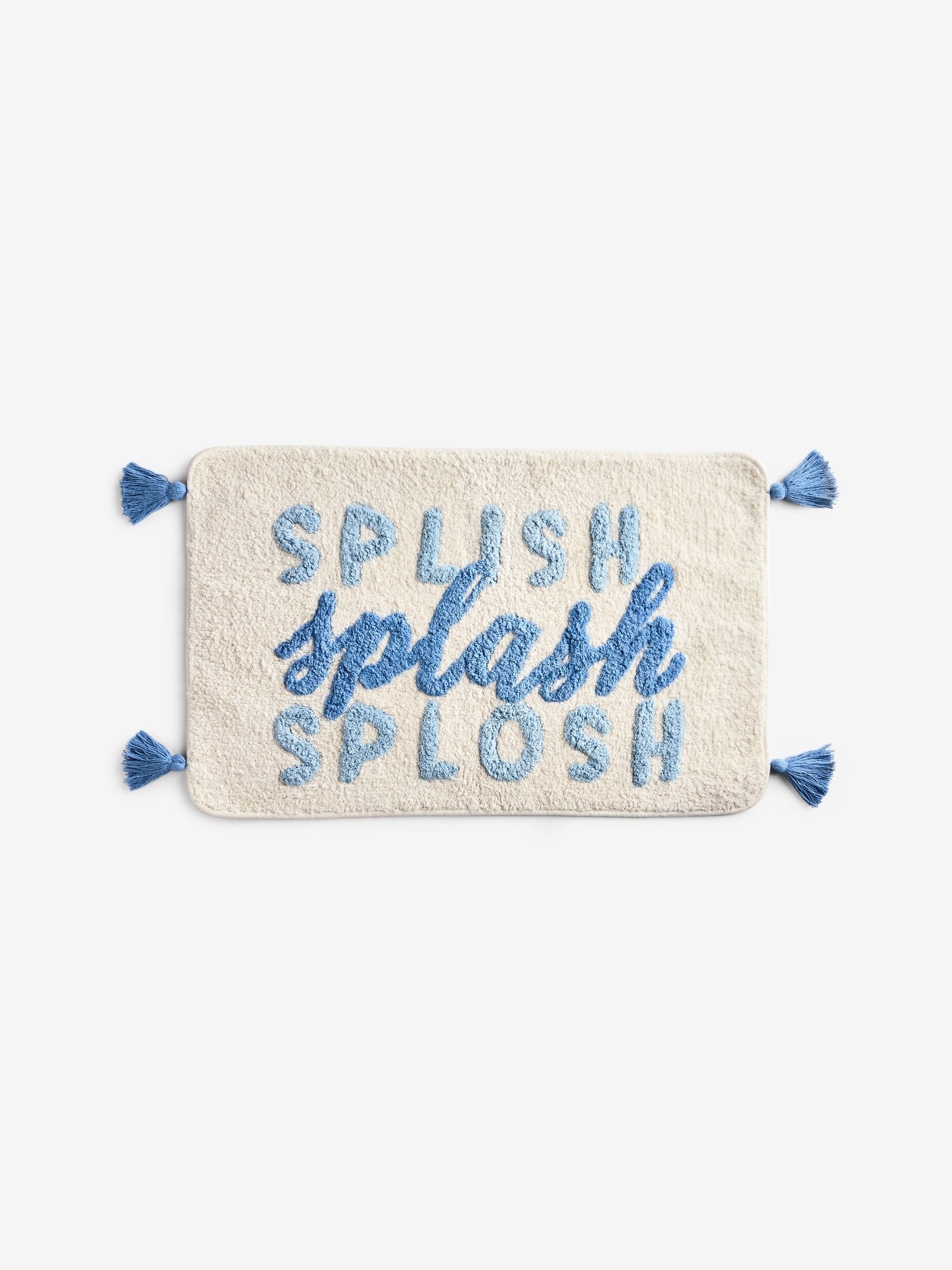 FatFace blue splash slogan cotton bath mat, imported from the UK