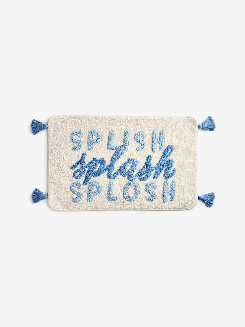 FatFace blue splash slogan cotton bath mat, imported from the UK