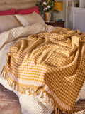 FatFace ochre gingham throw 180x130cm, imported from the UK