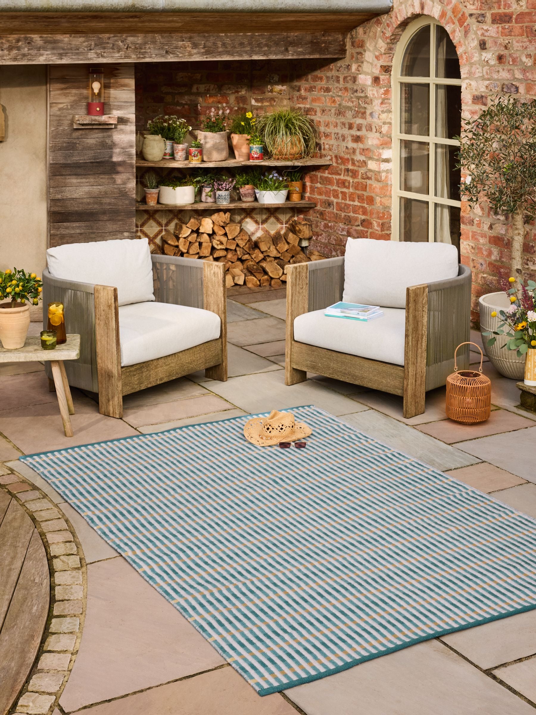 FatFace blue indoor outdoor flatweave rug - British product