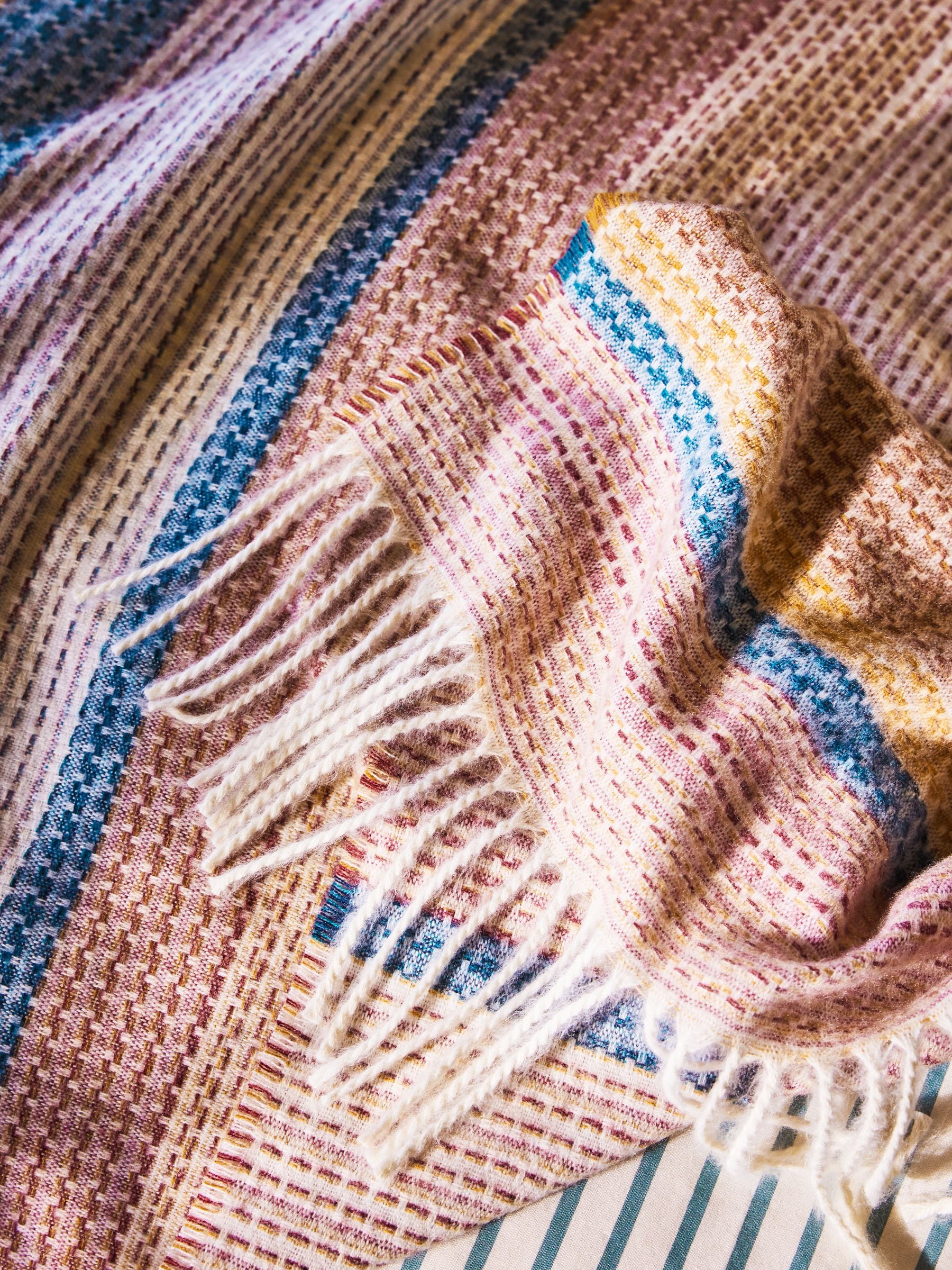 FatFace multi stripe basket weave throw, UK version