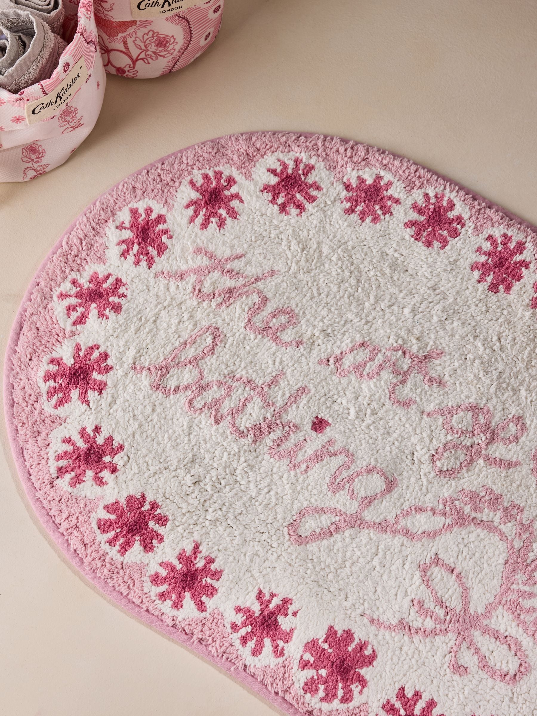 Cath Kidston pink cotton bath mat with slogan - British product