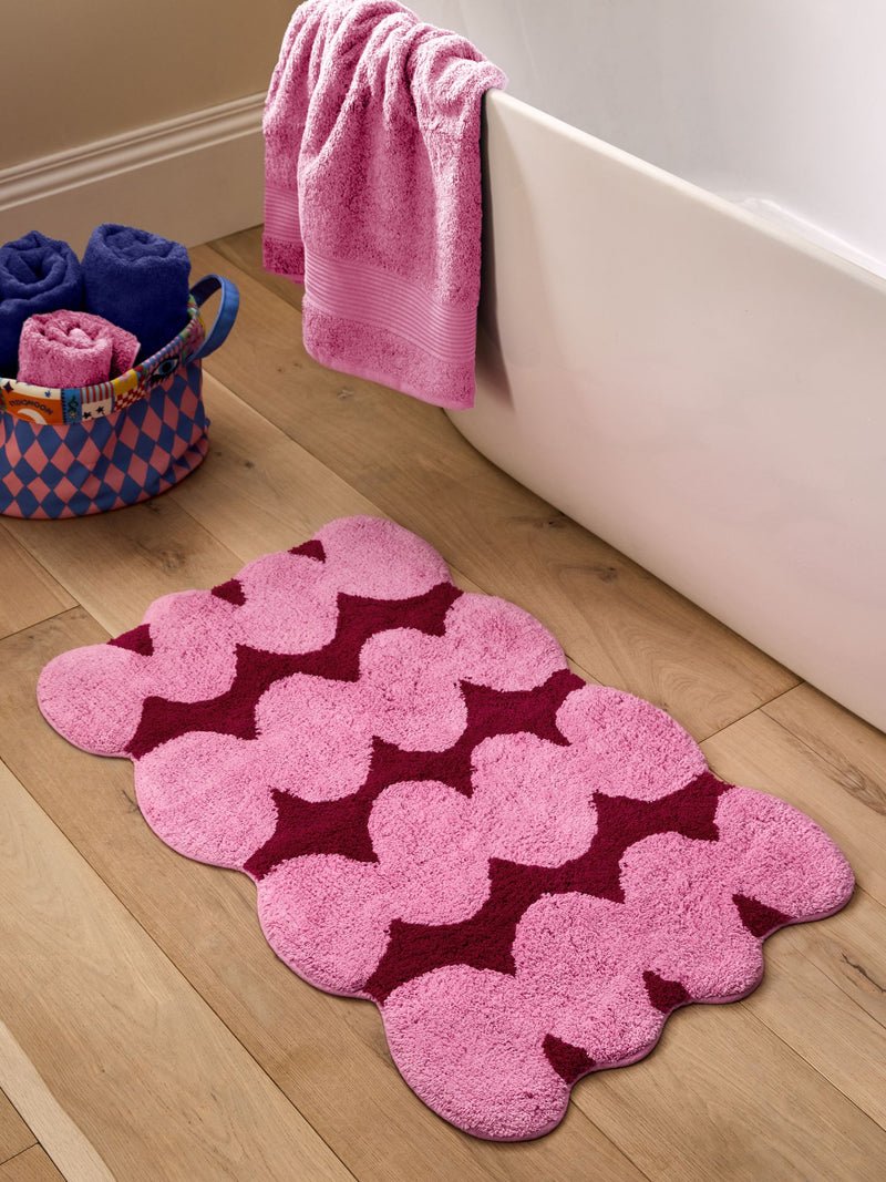 Eleanor Bowmer pink red squiggle cotton bath mat, imported from the UK