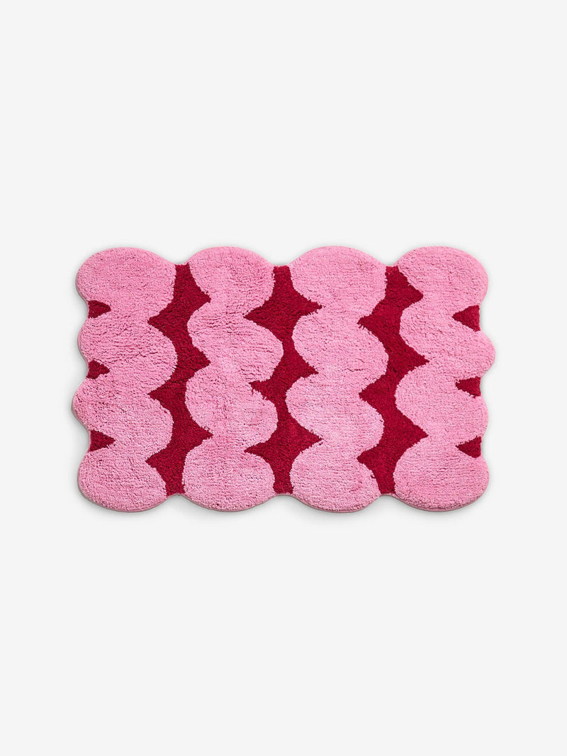 Eleanor Bowmer pink red squiggle cotton bath mat, imported from the UK