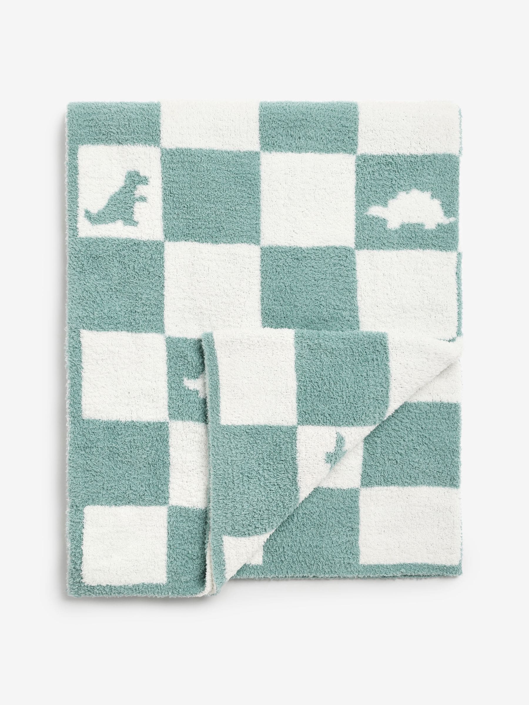 JoJo Maman Bébé teal blue dino boucle blanket, imported from the UK