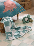 JoJo Maman Bébé teal blue dino boucle blanket, imported from the UK