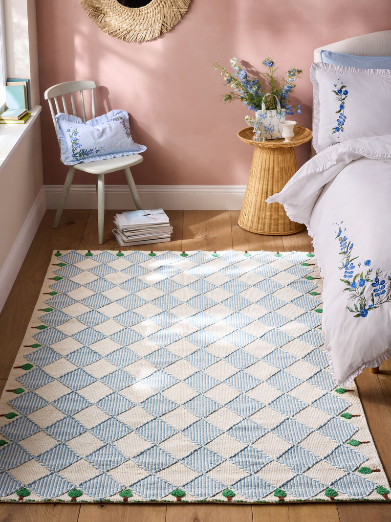 Cath Kidston Blue Diamond Flat Weave Rug