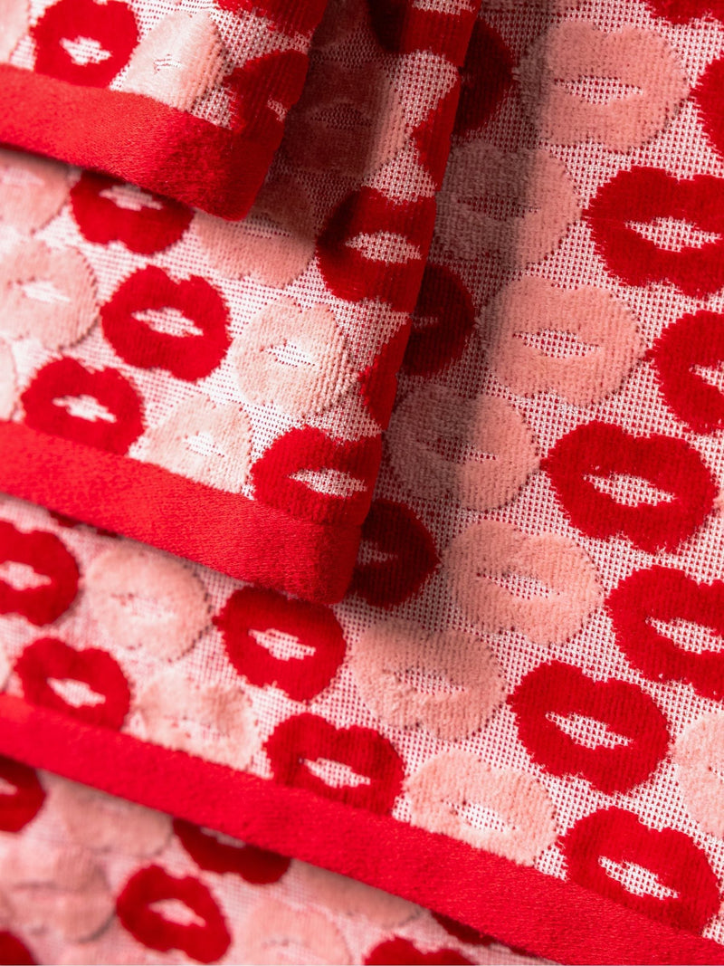 Rockett St George retro lips cotton velour towel pink and red, UK version