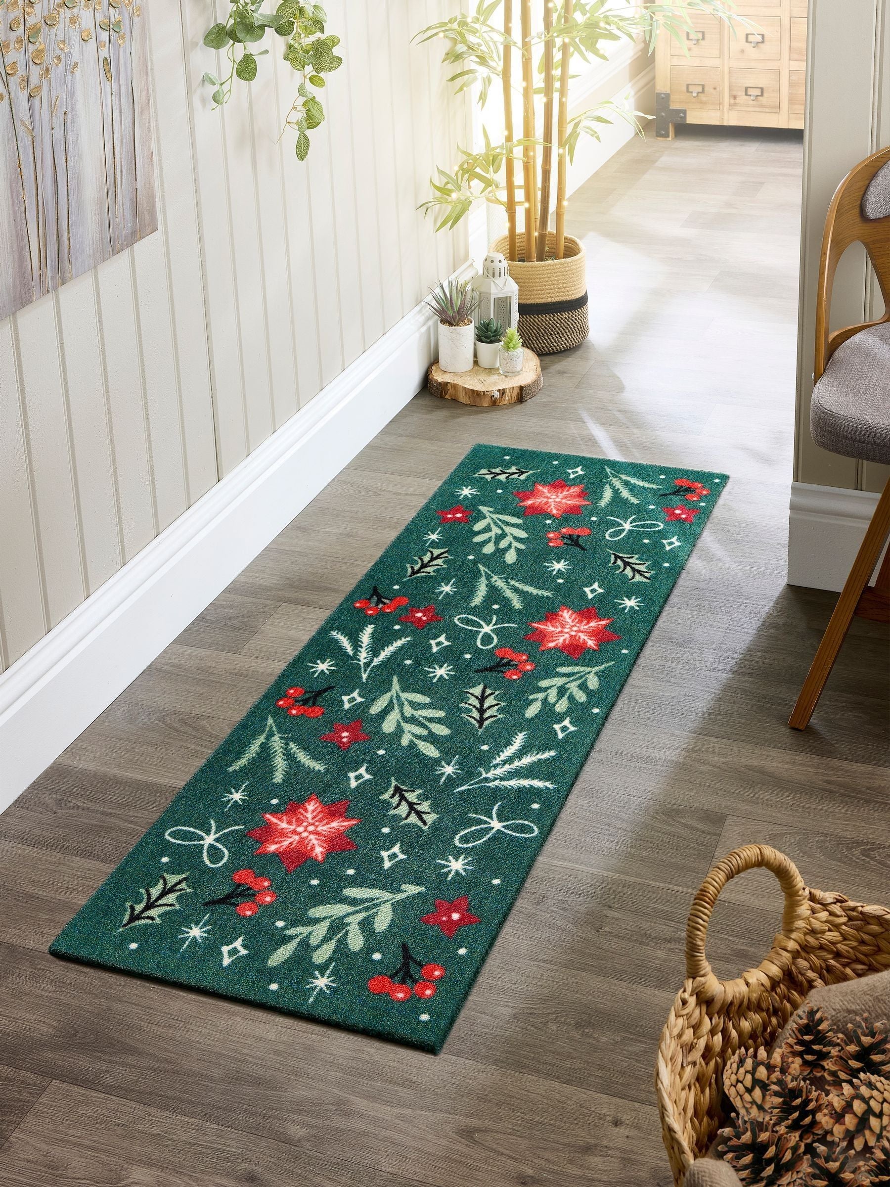 My Mat green Christmas festive joy runner 150x50cm, imported from the UK