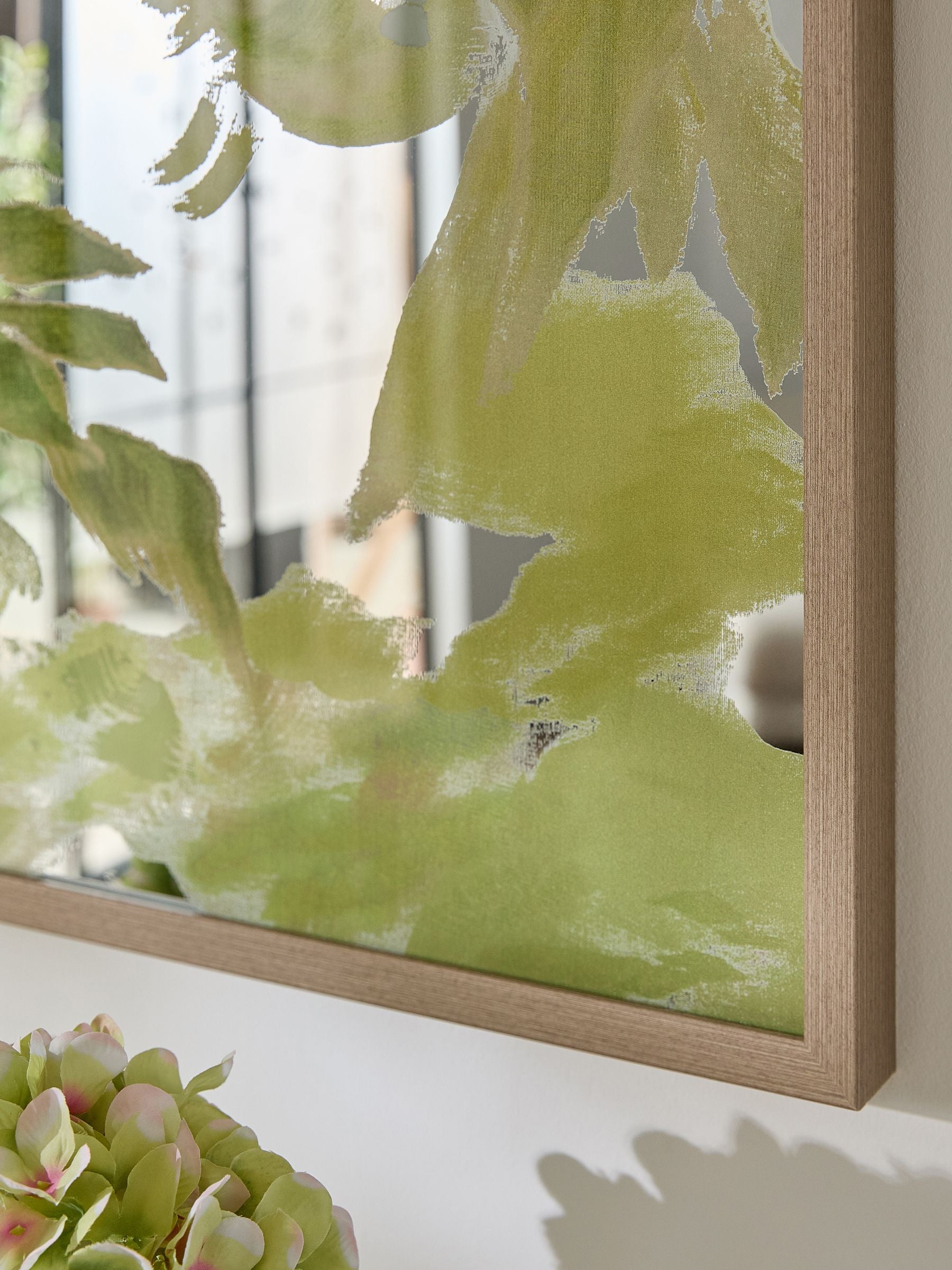 Green floral hand paint mirror wall art 100x75cm, imported from the UK