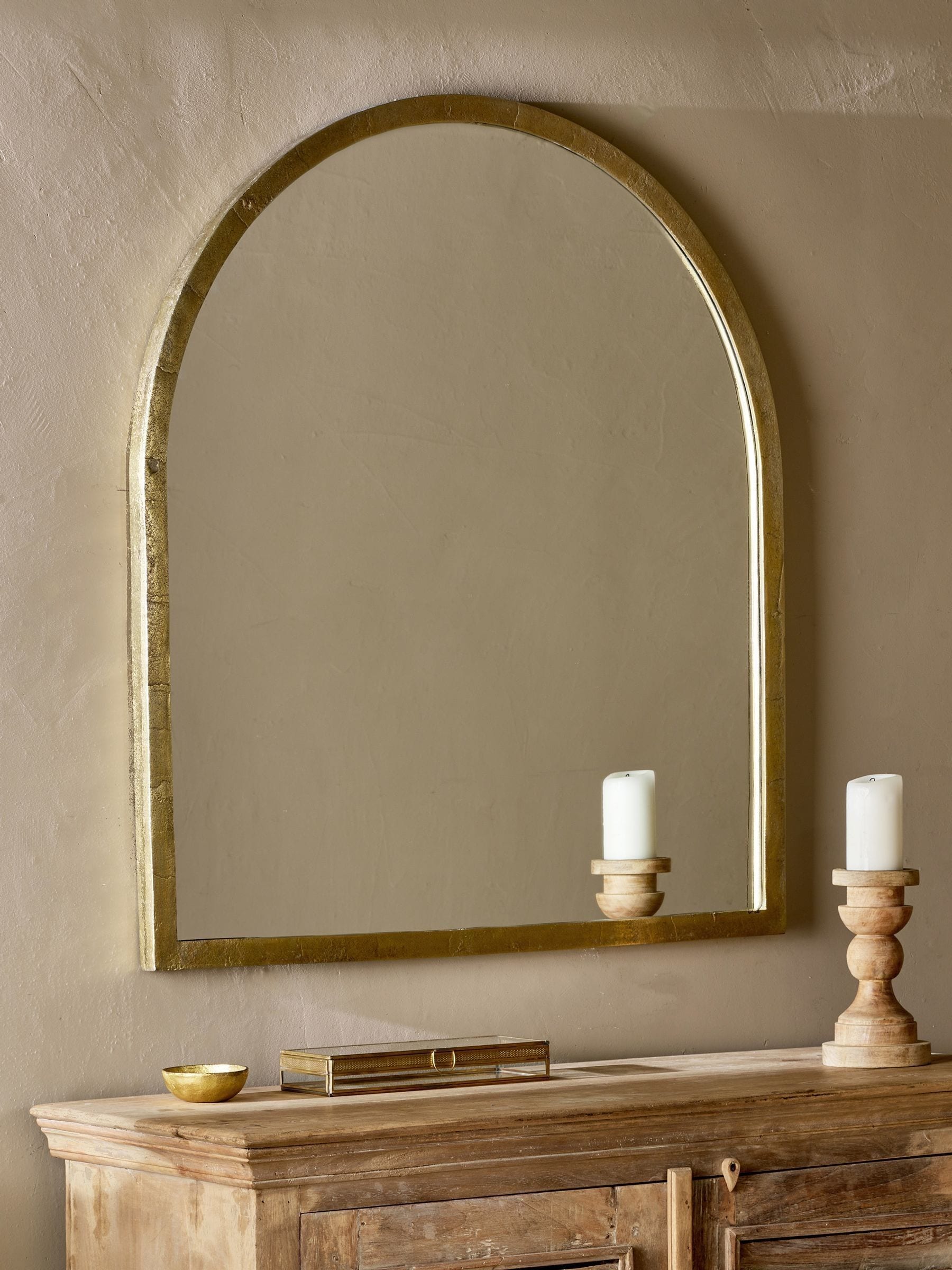 Nkuku Brass Murwara Arch Mirror for mantelpiece, UK version