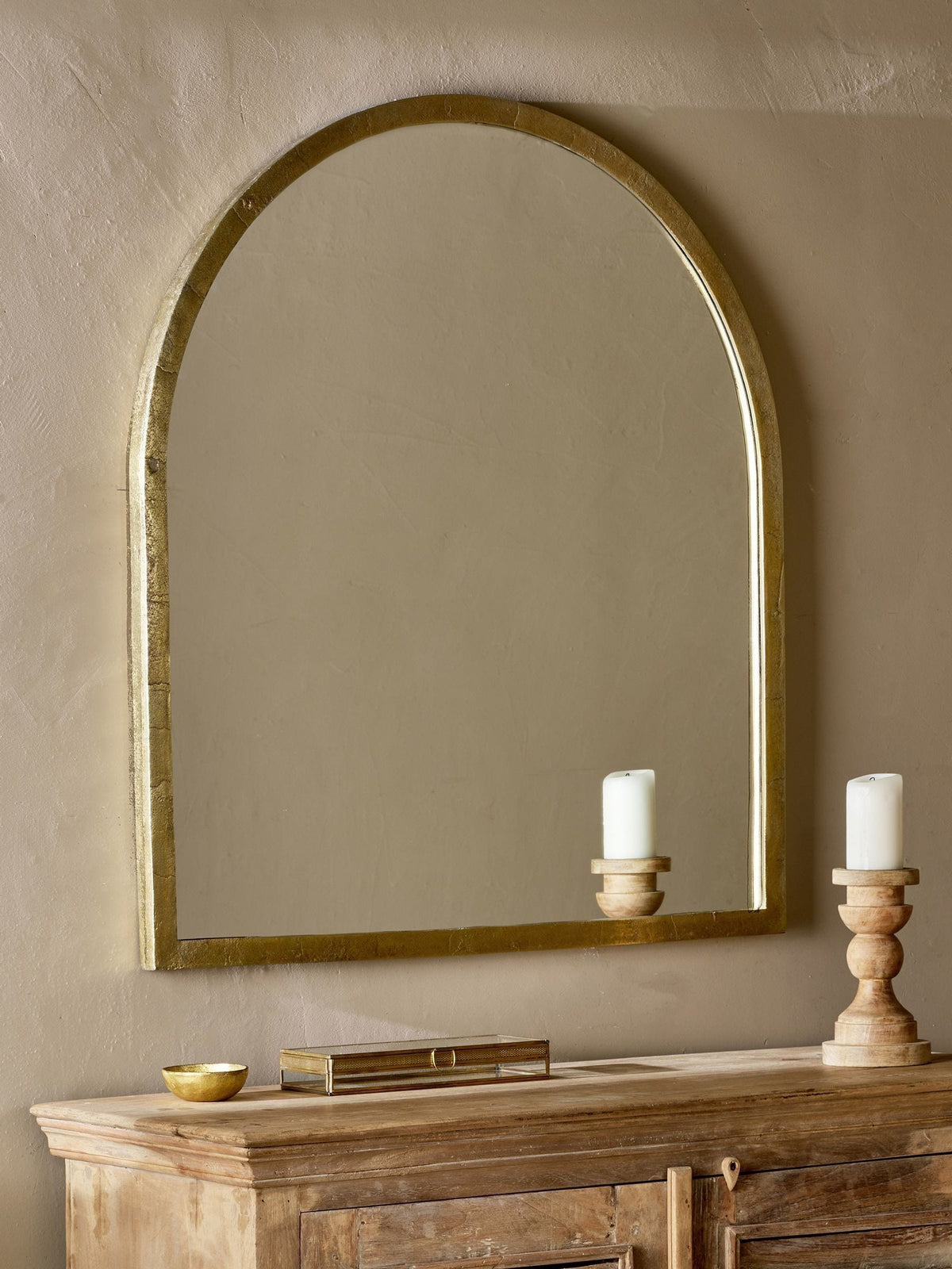 Nkuku Brass Murwara Arch Mirror for mantelpiece, UK version