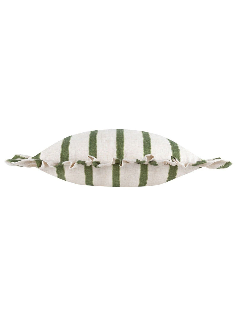 Wylder Connie Stripe Ruffle Cushion in moss green (British brand)