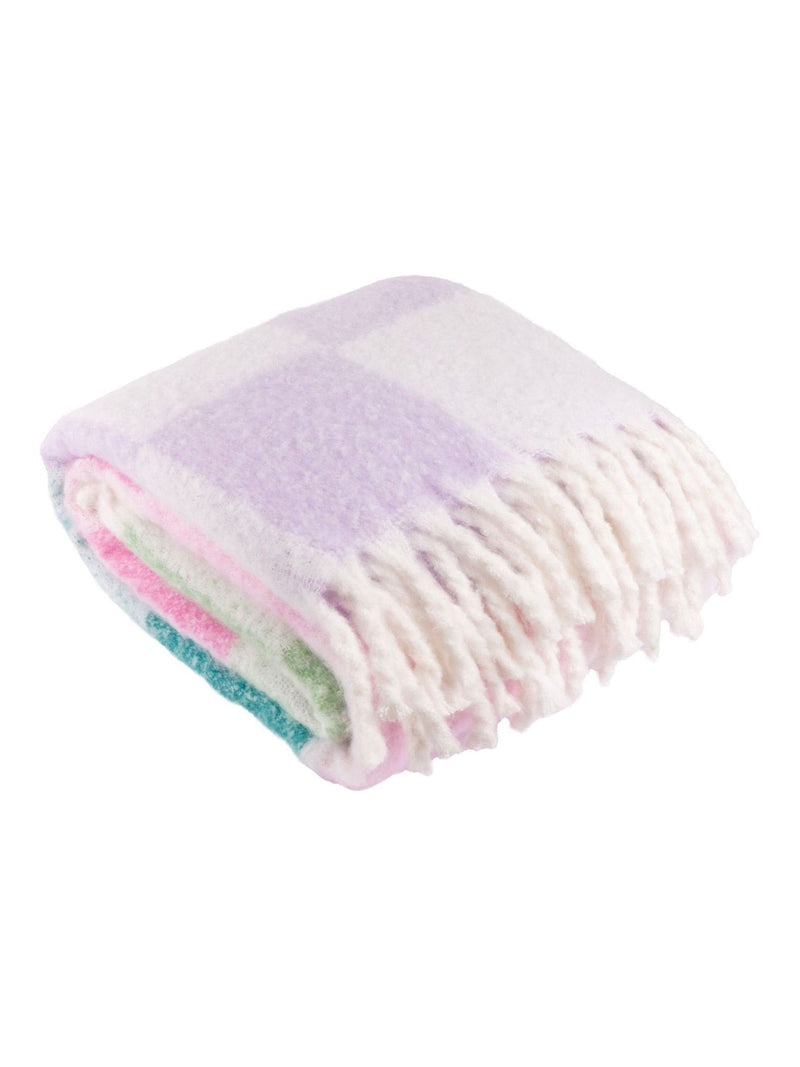 Furn Aqua Blossom Maisie checked tasselled throw - British product