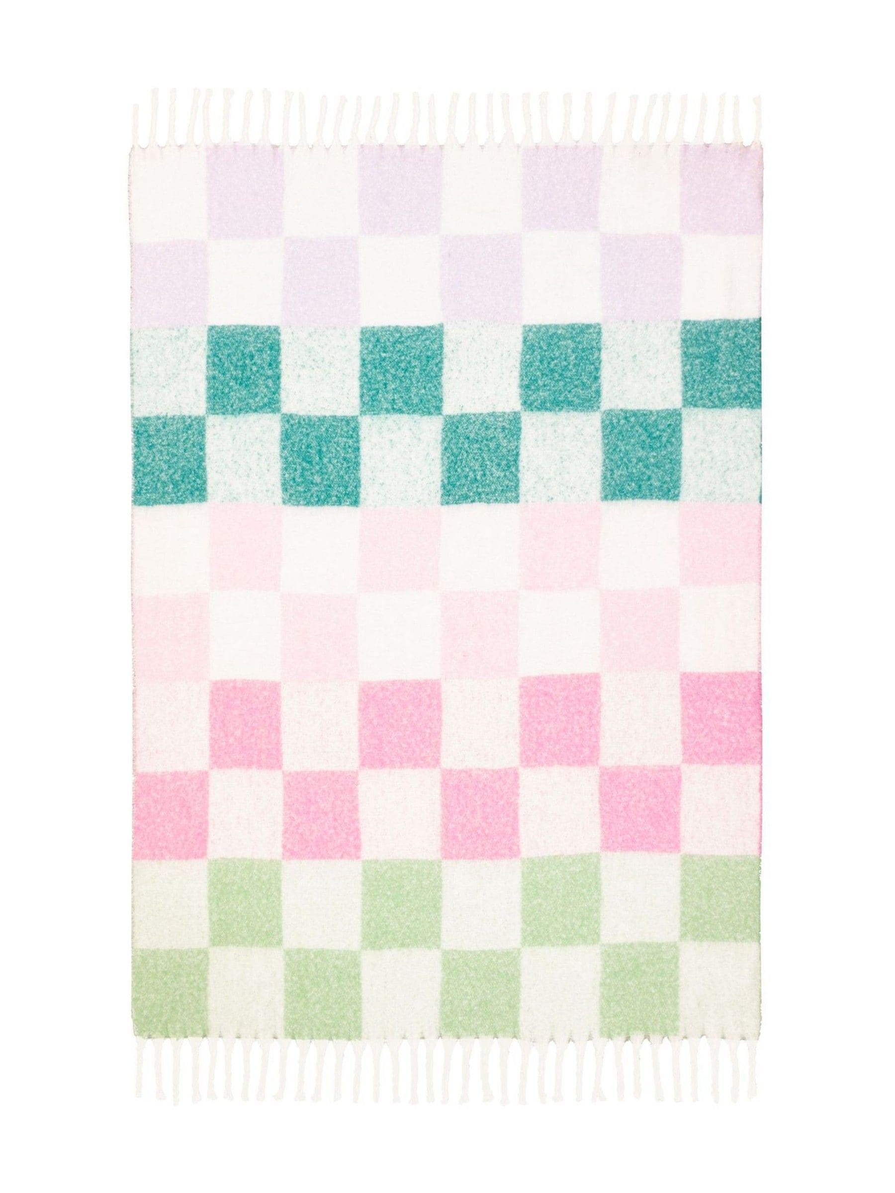 Furn Aqua Blossom Maisie checked tasselled throw - British product