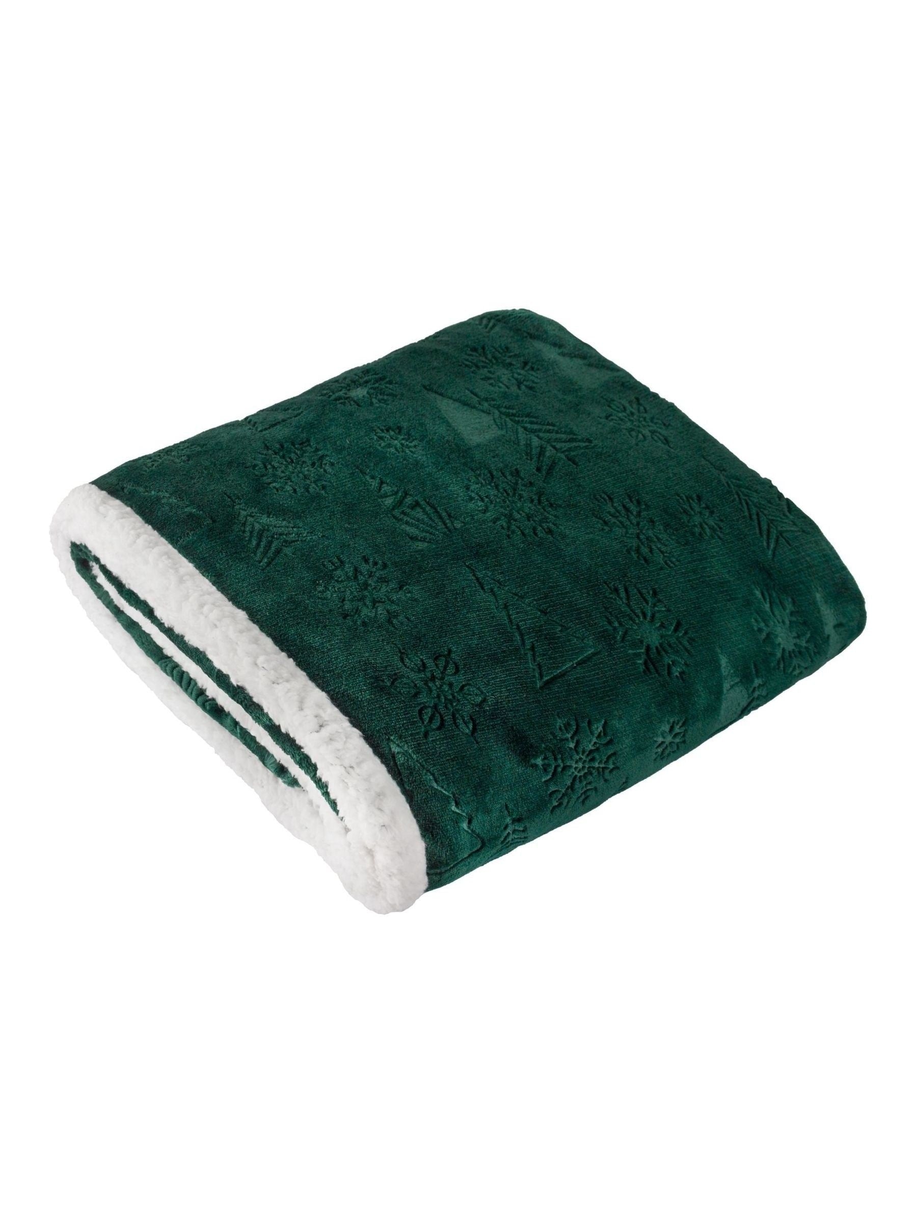 Furn emerald green festive sherpa fleece throw, UK version