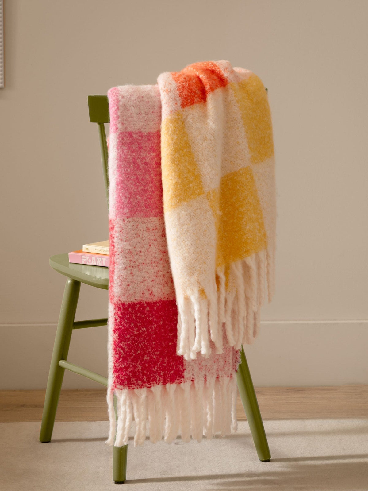 Furn Citrus Blush Maisie checked tasselled throw 180x130cm (British brand)