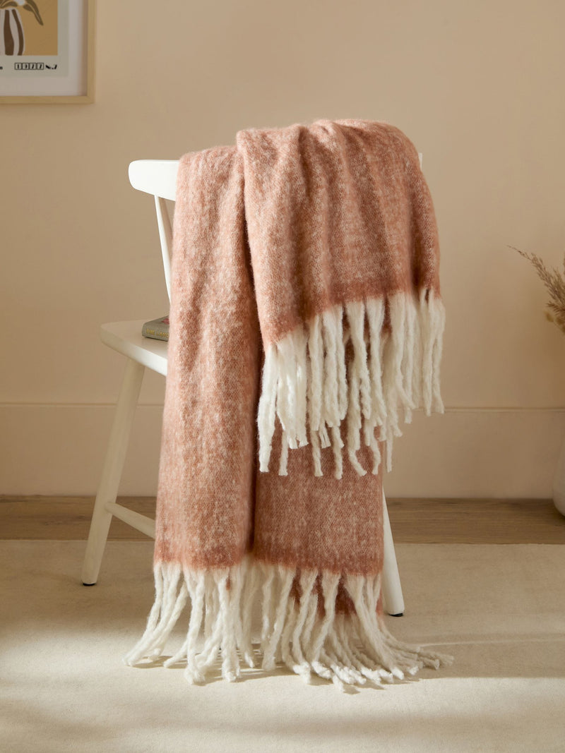 Furn Rust Orange Cozy Woven Tasselled Throw