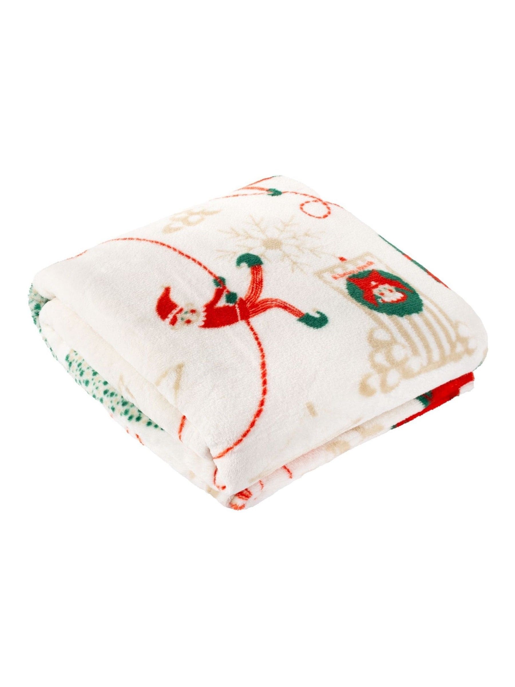 Duvet Day Elfie fleece throw with elf print, imported from the UK