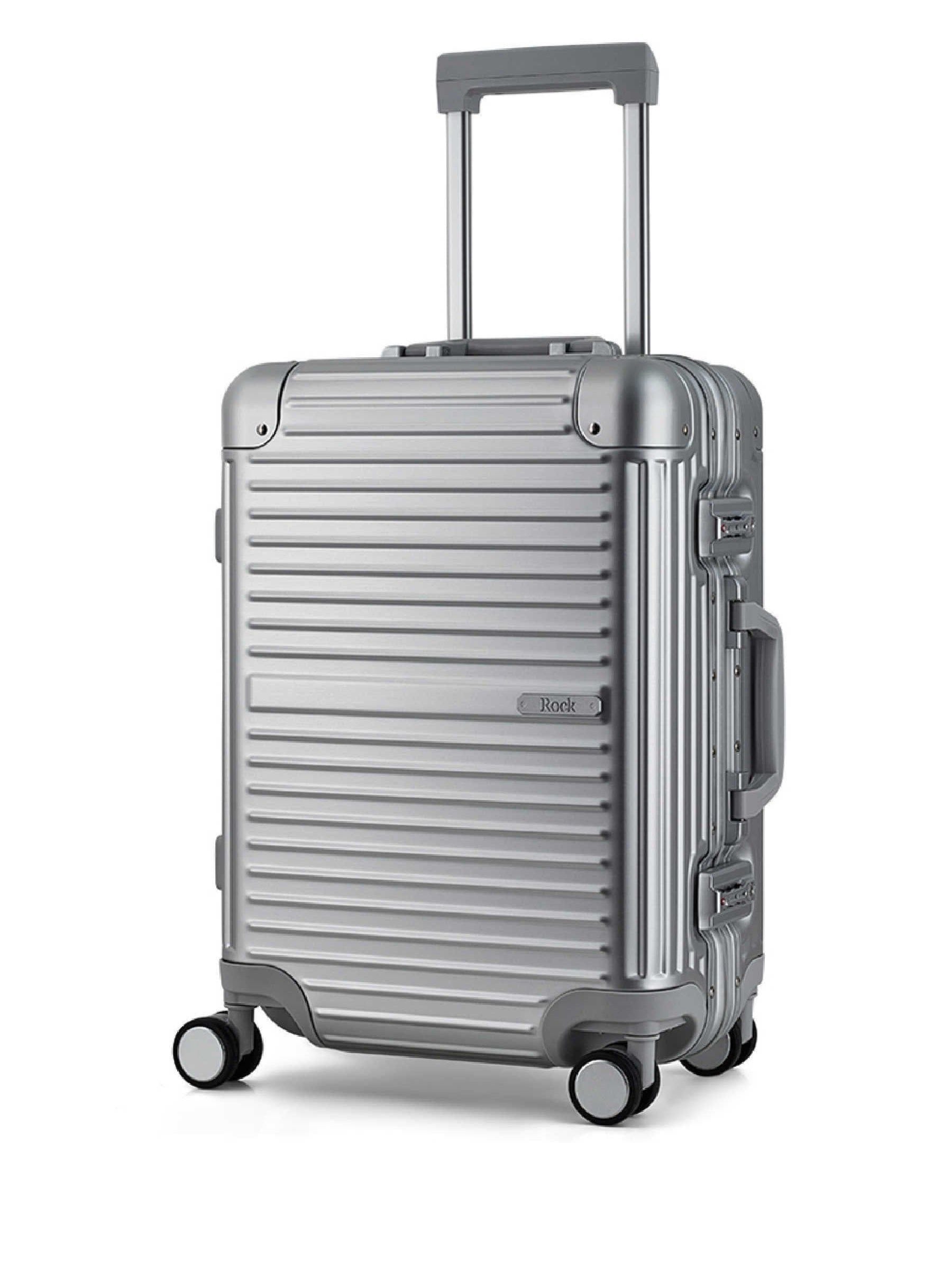 Rock Silver Axel aluminium cabin suitcase, British brand