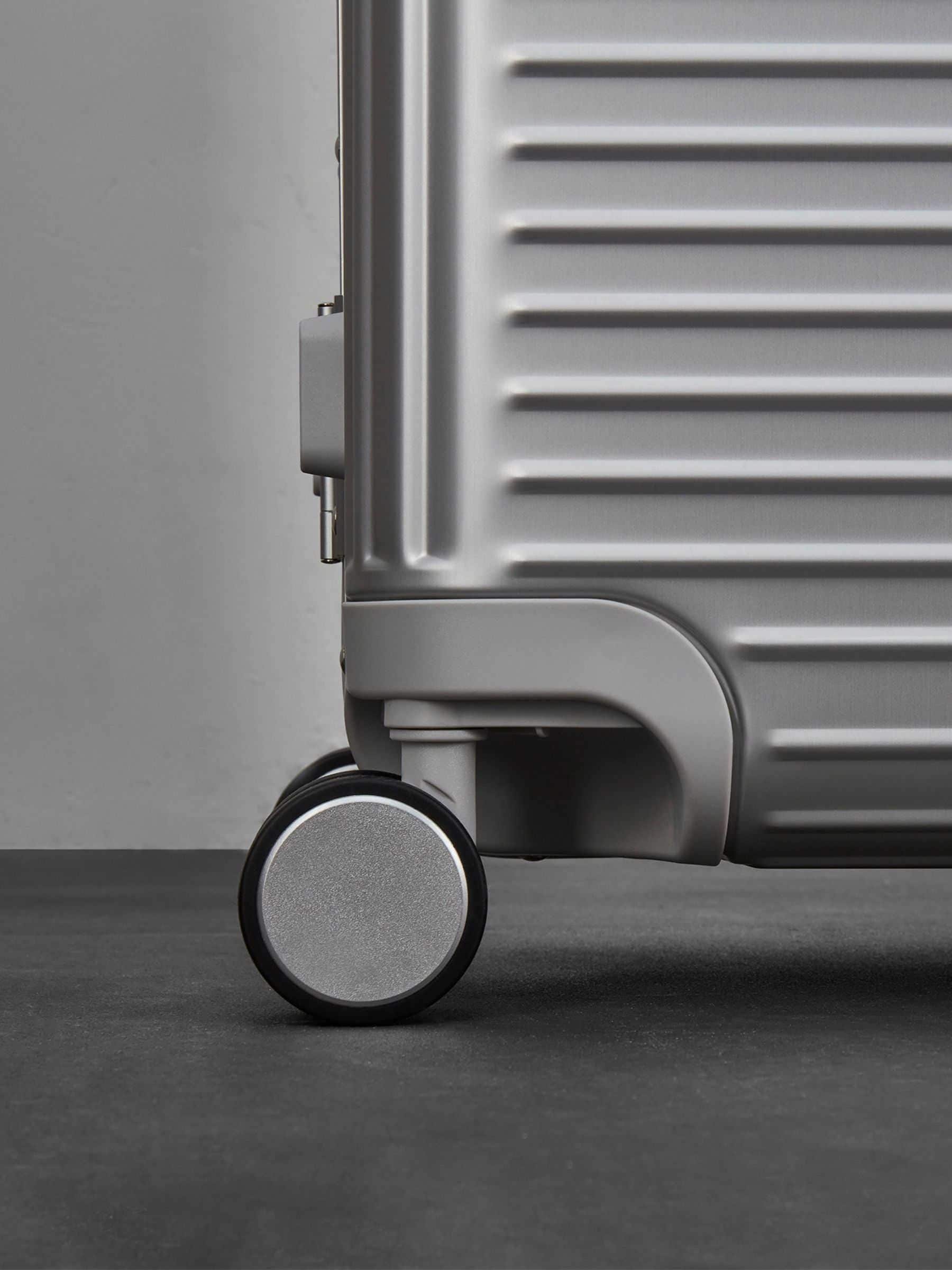 Rock Silver Axel aluminium cabin suitcase, British brand