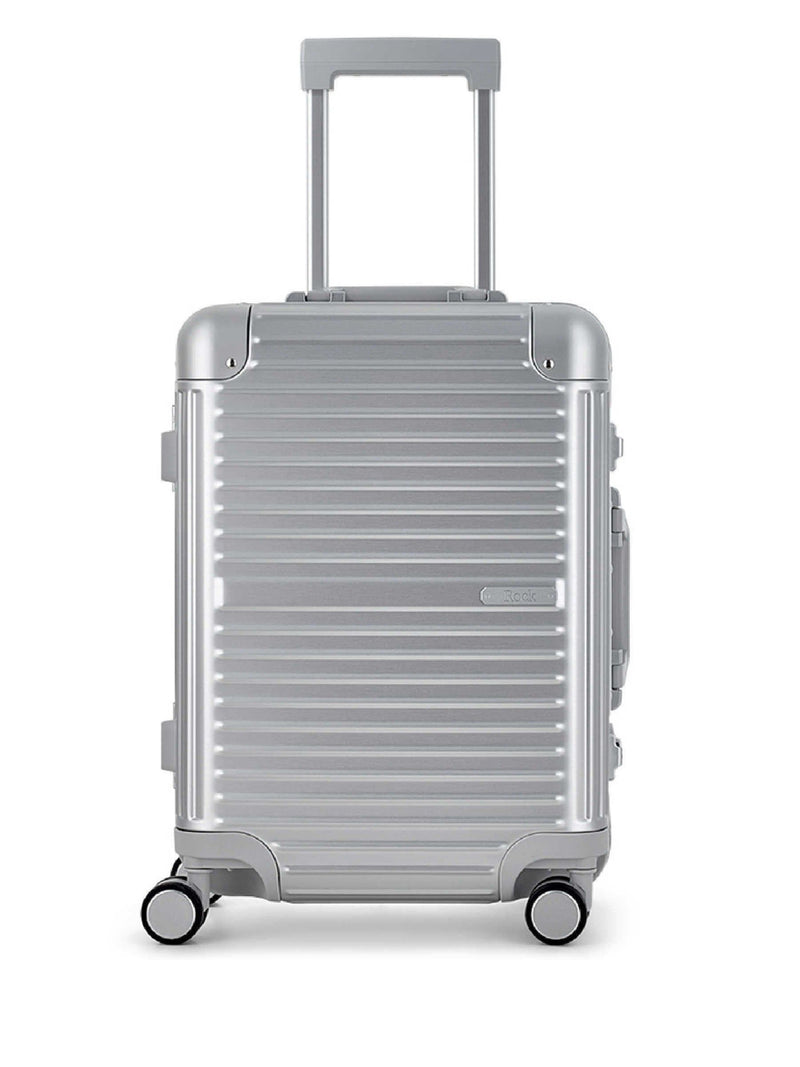 Rock Silver Axel aluminium cabin suitcase, British brand