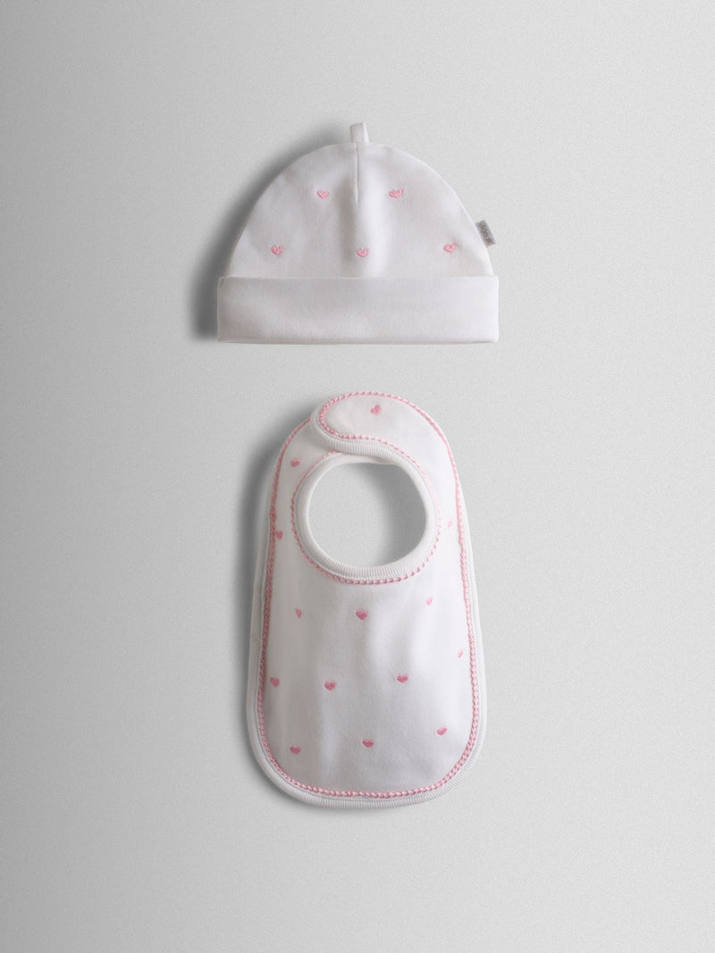 JoJo Maman Bébé pink heart hat and bib set (British brand)