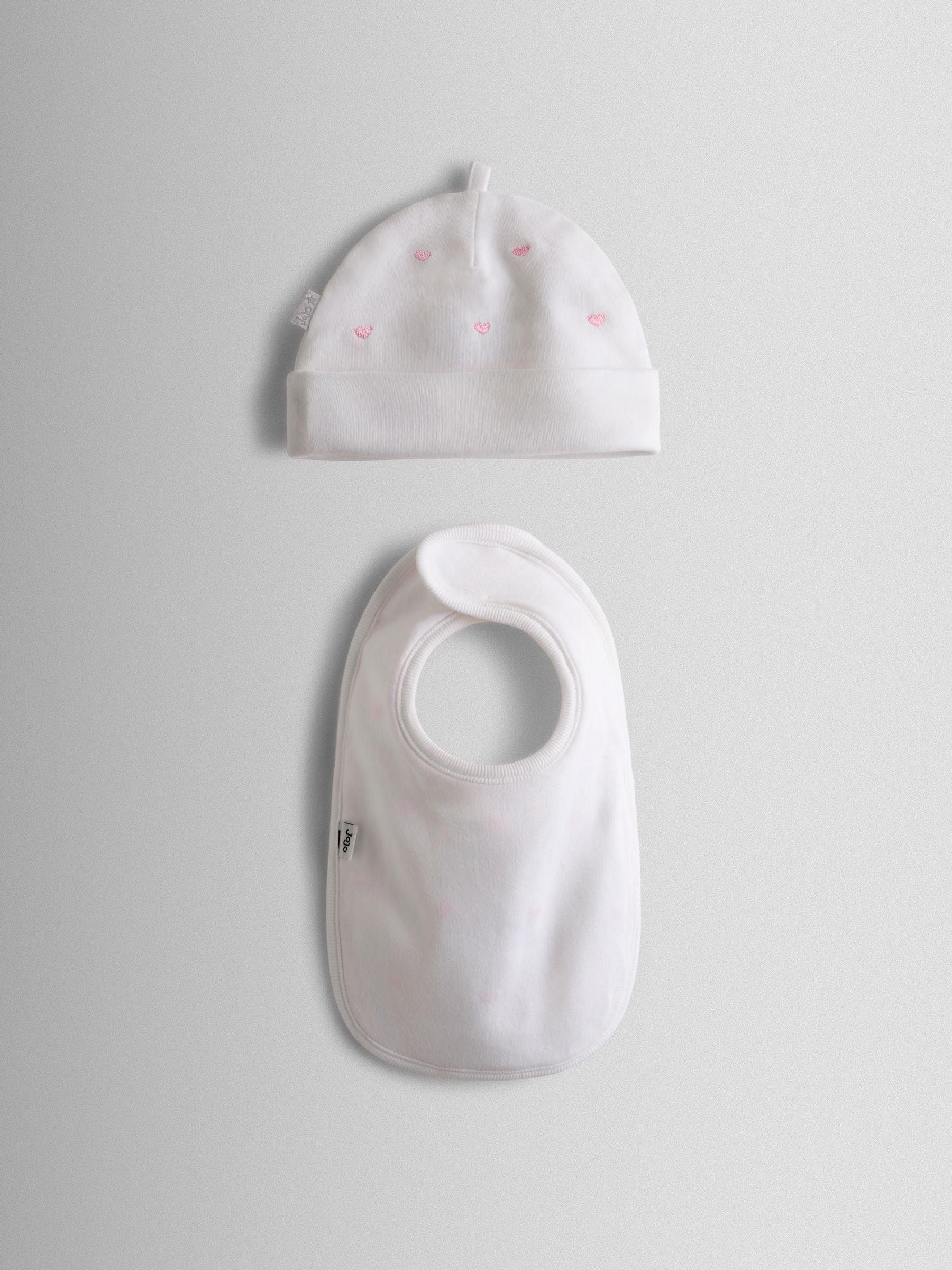 JoJo Maman Bébé pink heart hat and bib set (British brand)