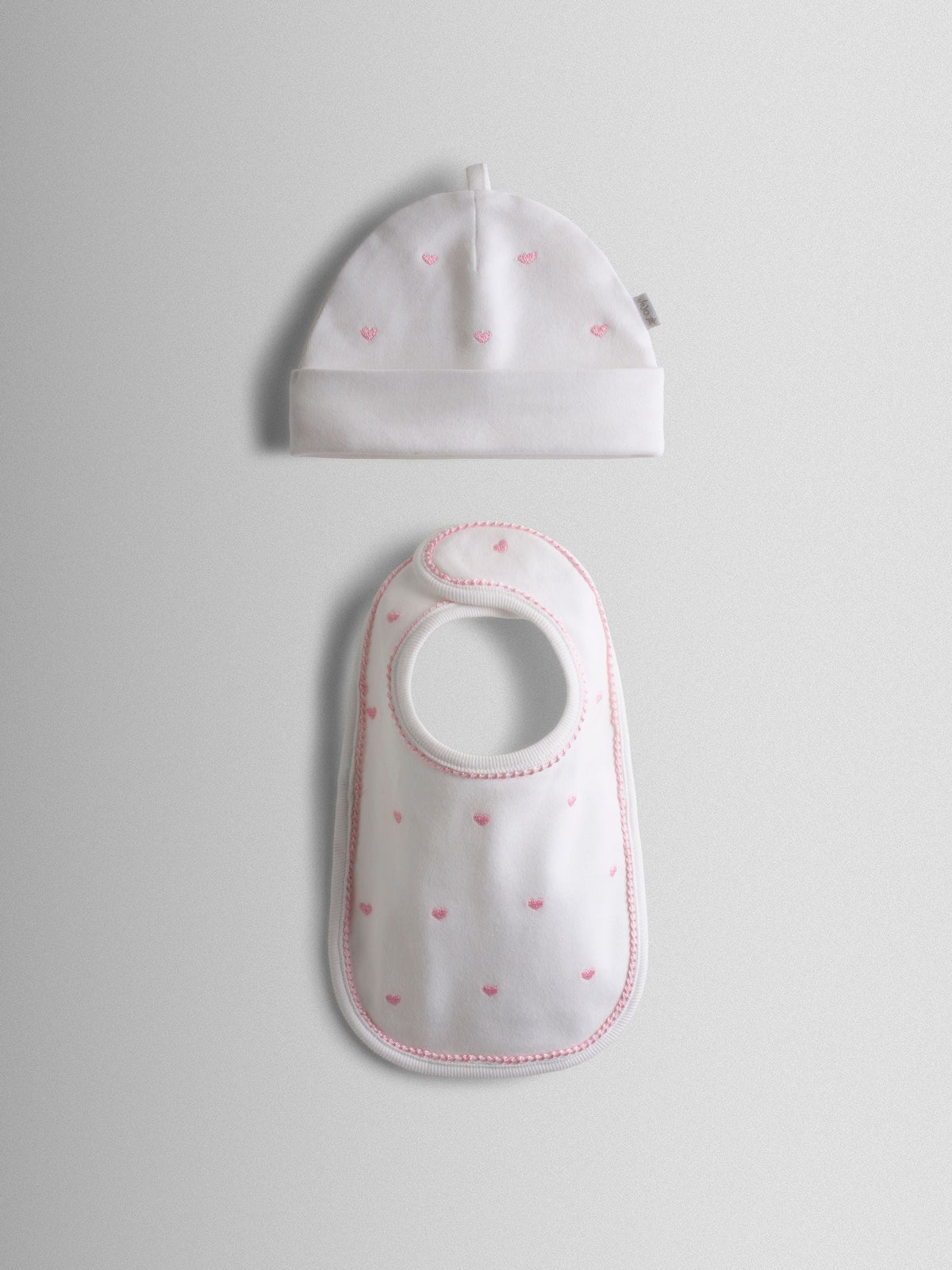 JoJo Maman Bébé pink heart hat and bib set (British brand)
