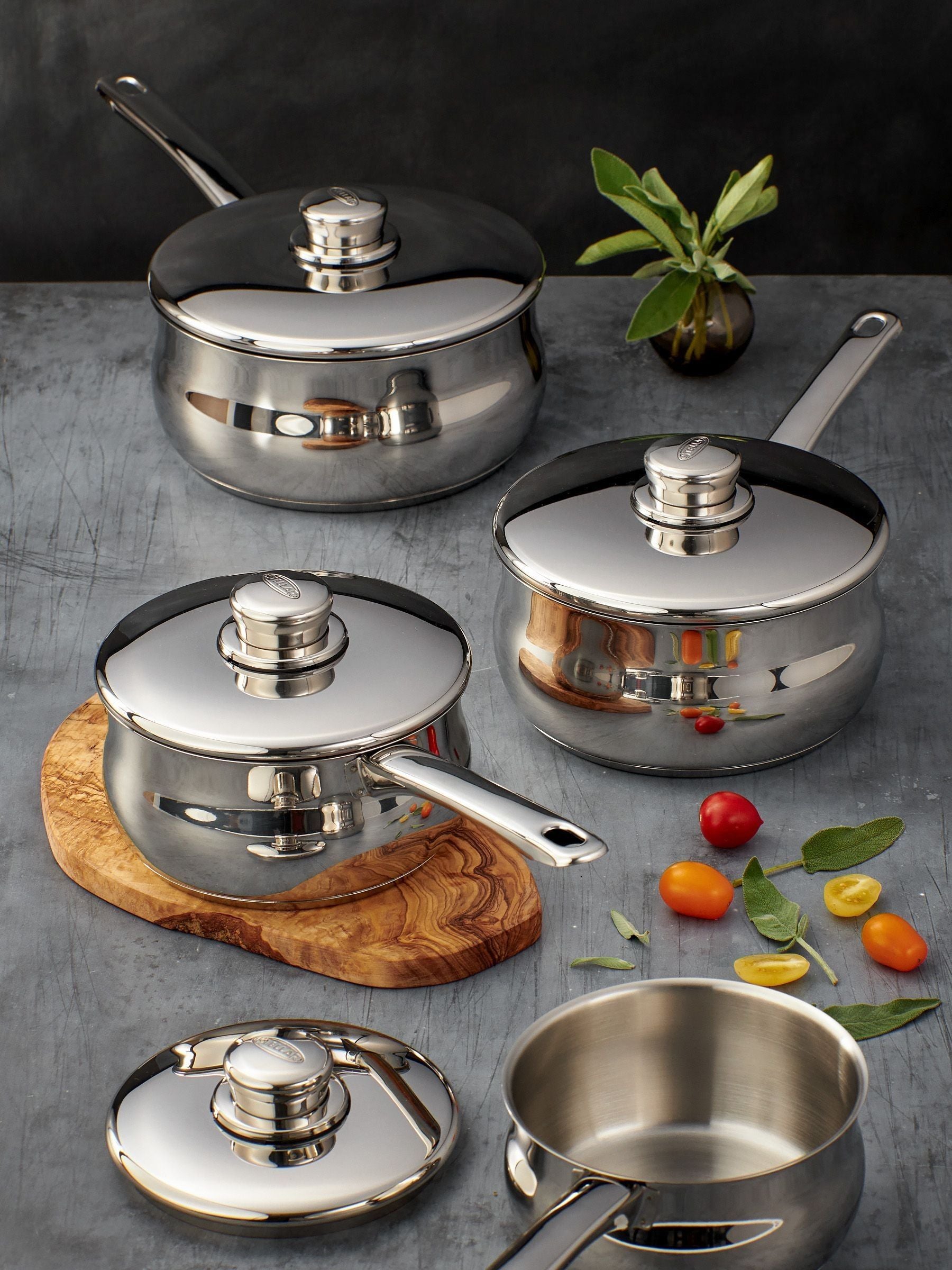 Stellar saucepan set silver 1000 4-piece, imported from the UK