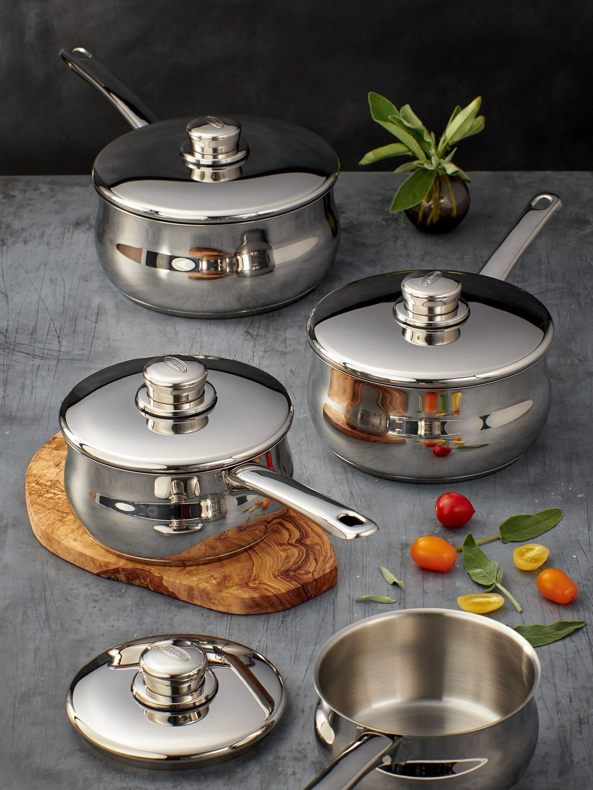 Stellar saucepan set silver 1000 4-piece, imported from the UK