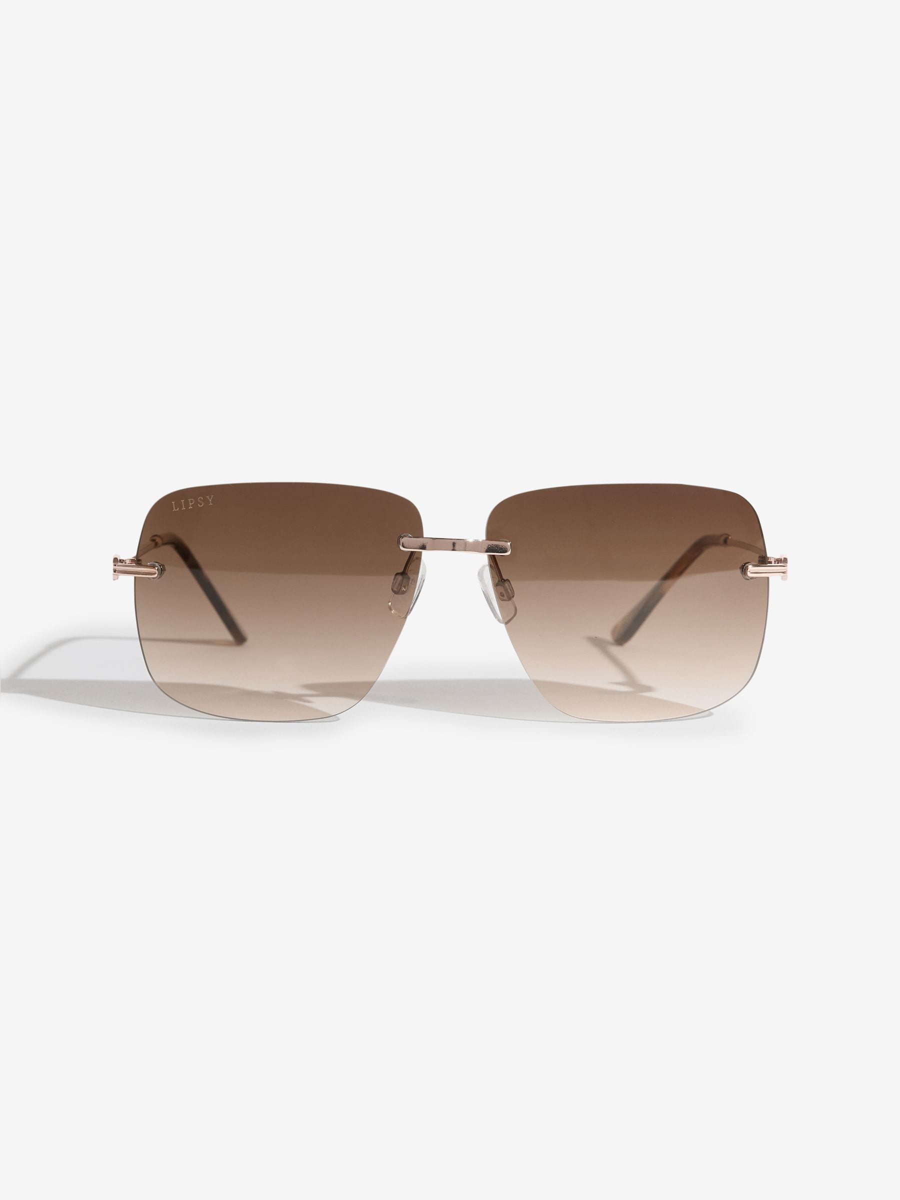 Lipsy Brown Square Rimless Sunglasses
