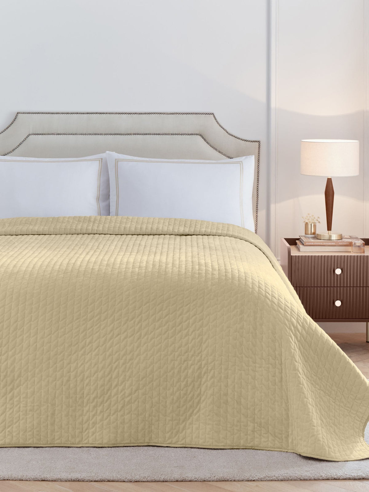 Paoletti champagne Henley pin-cord bedspread, imported from the UK