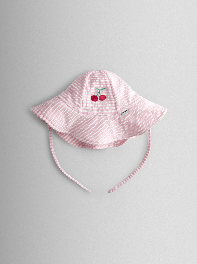JoJo Maman Bébé pink cherry stripe sun hat, imported from the UK
