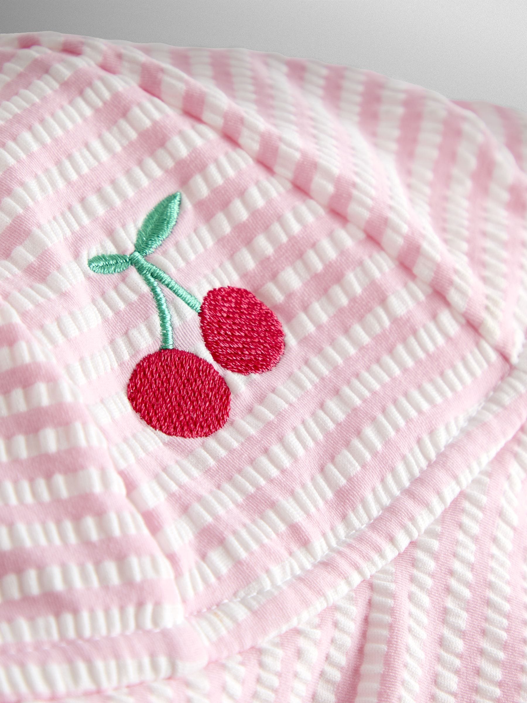 JoJo Maman Bébé pink cherry stripe sun hat, imported from the UK