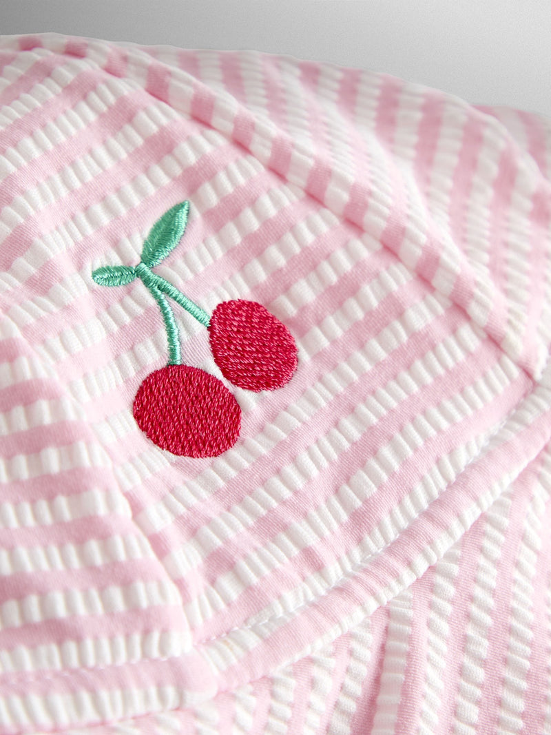 JoJo Maman Bébé pink cherry stripe sun hat, imported from the UK