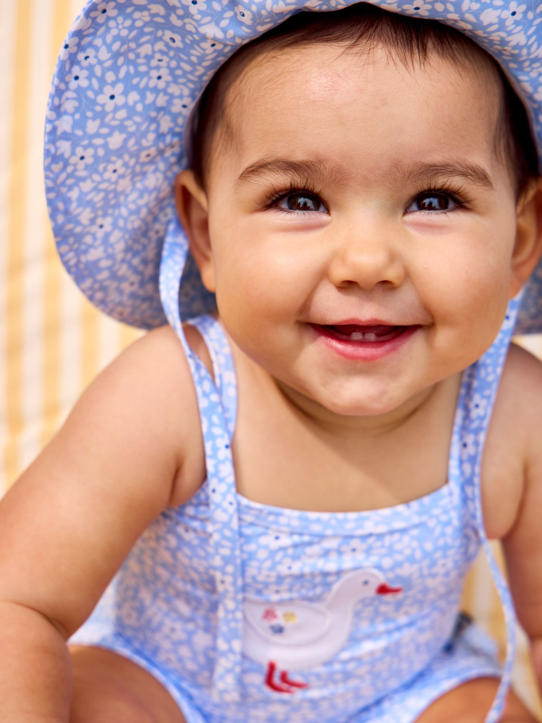 JoJo Maman Bébé blue ditsy floppy swim hat - British product