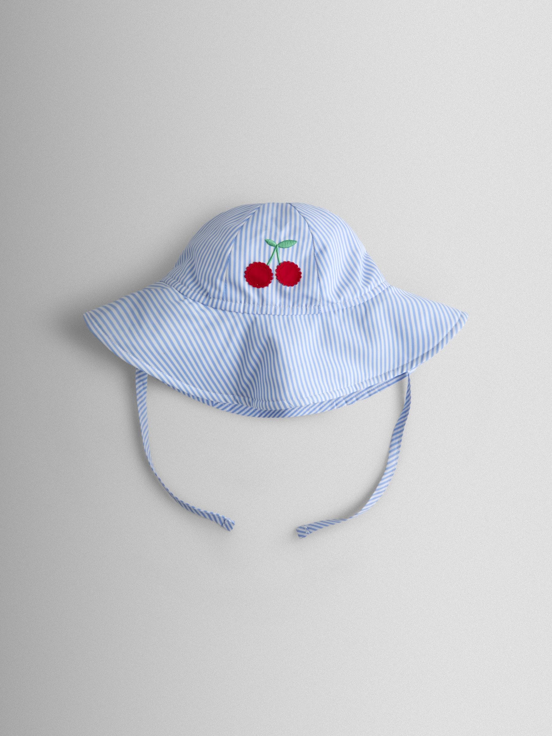 JoJo Maman Bébé blue cherry stripe floppy swim hat, UK version