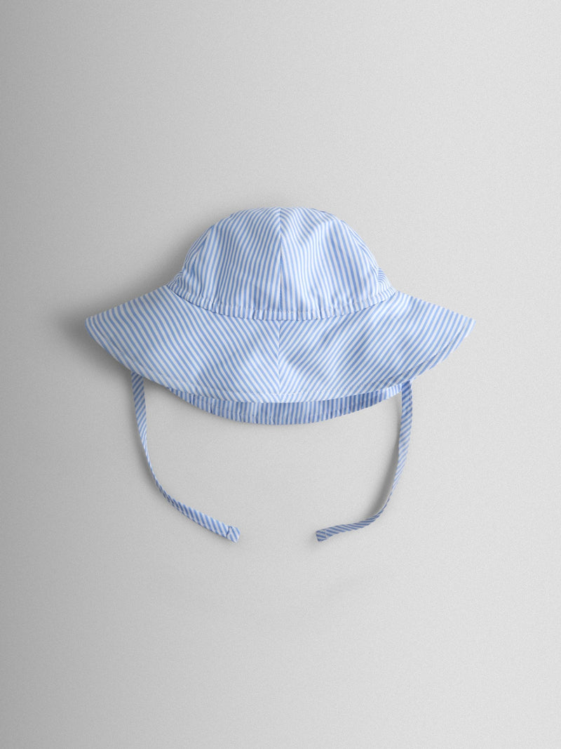 JoJo Maman Bébé blue cherry stripe floppy swim hat, UK version